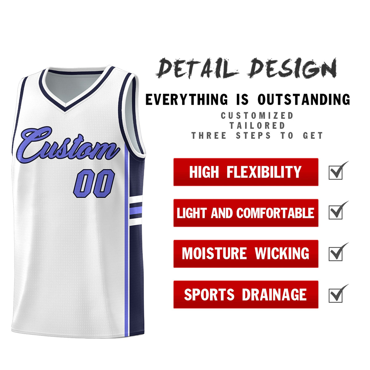 Custom Youth Basketball Jersey - White Navy Two-Tone Varsity Jersey Set