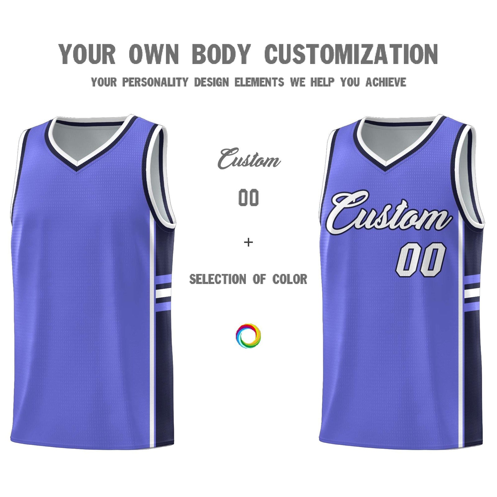 Custom Youth Basketball Jersey - Purple Navy Two-Tone Classic Varsity Uniform