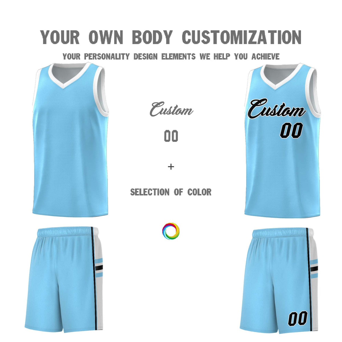 Custom Youth Basketball Jersey - Light Blue White Personalized Varsity Two-Tone Uniform