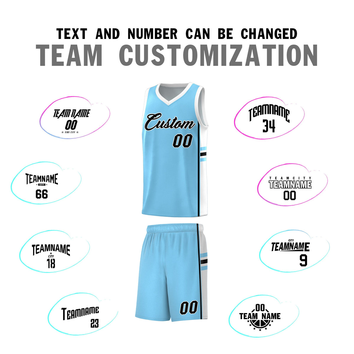 Custom Youth Basketball Jersey - Light Blue White Personalized Varsity Two-Tone Uniform