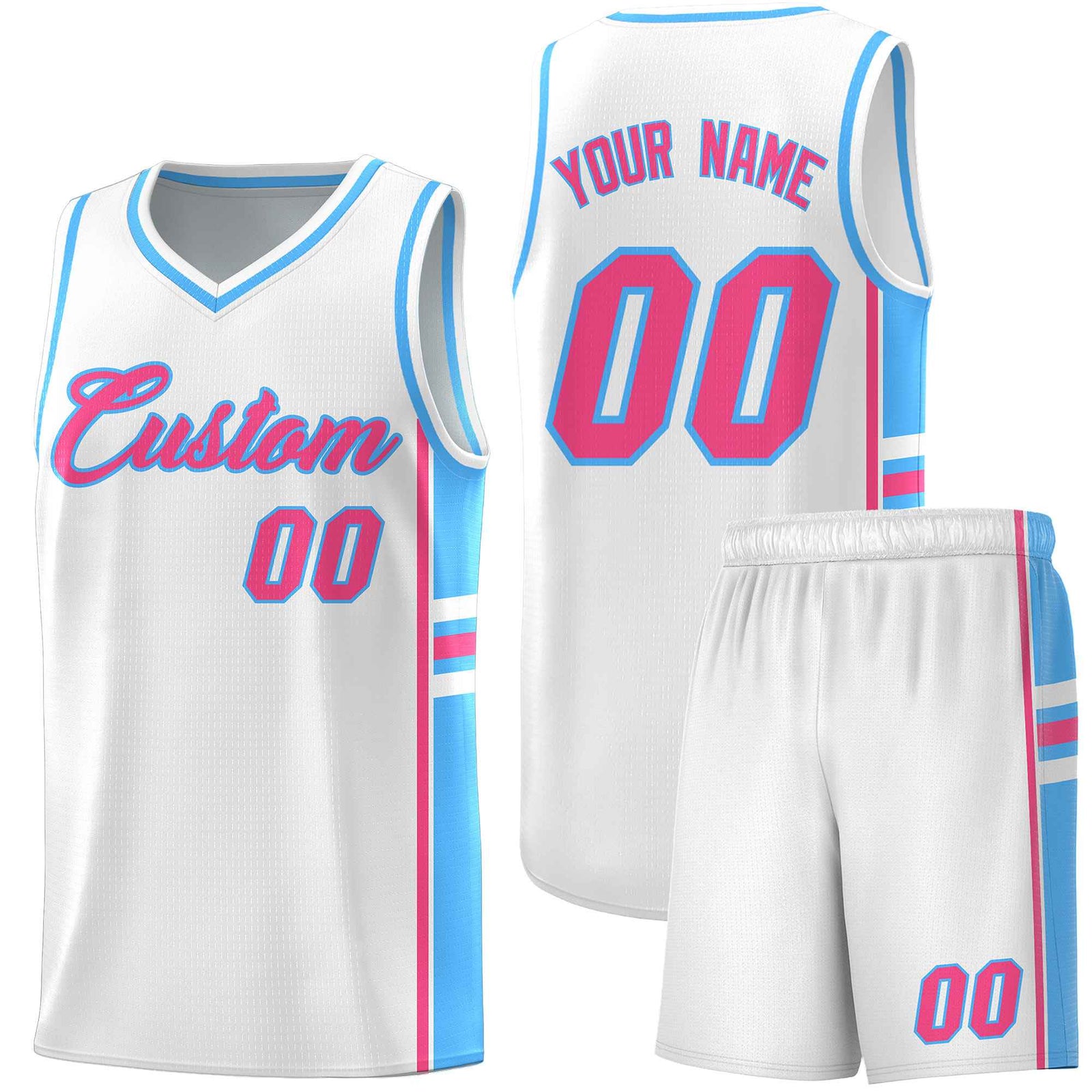 Custom Youth Basketball Jersey - White Powder Blue Two-Tone Varsity Jersey Set