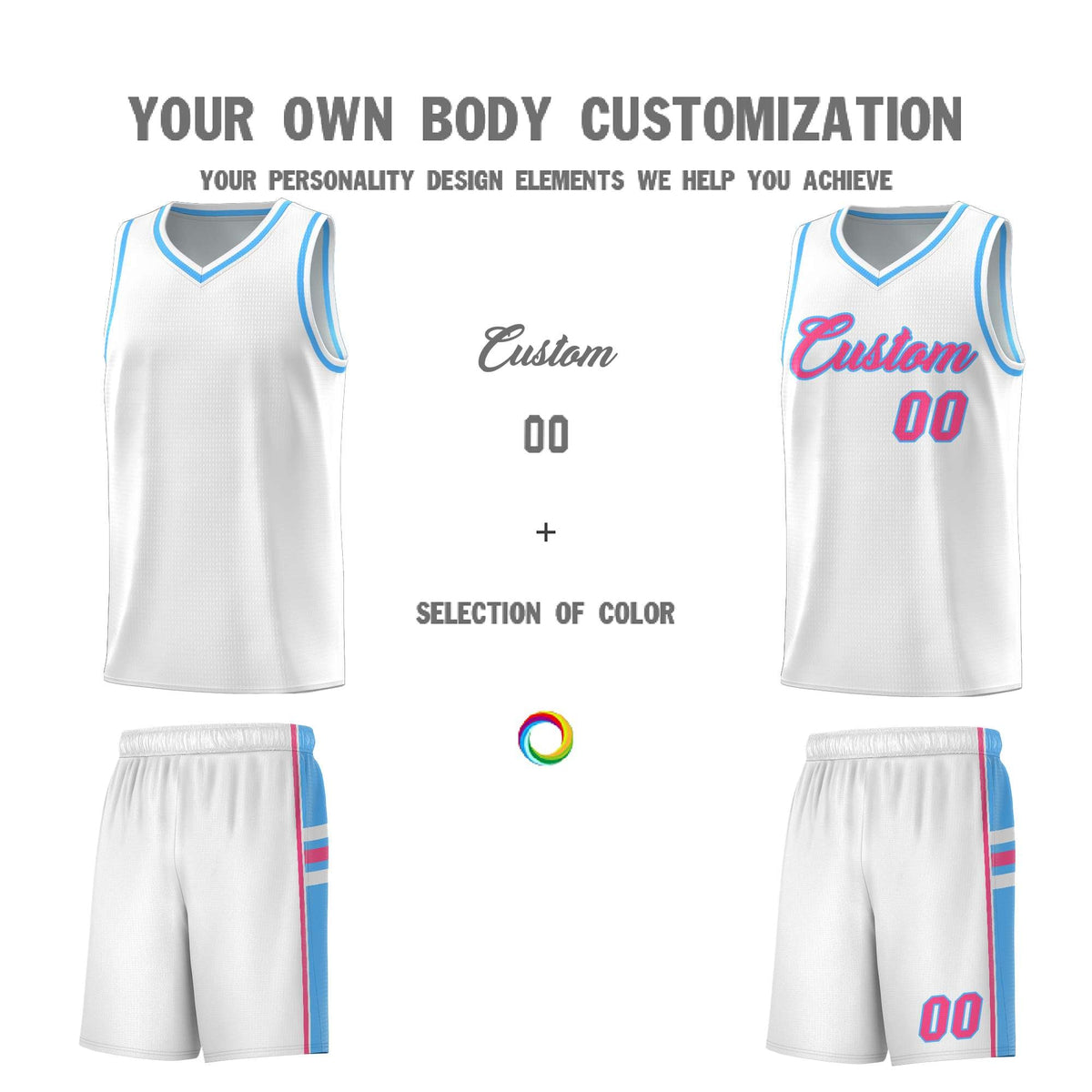 Custom Youth Basketball Jersey - White Powder Blue Two-Tone Varsity Jersey Set