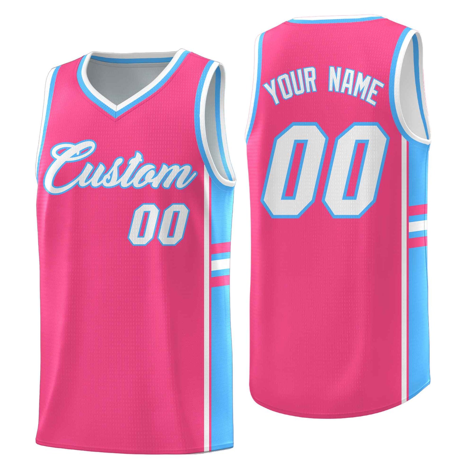 Custom Youth Basketball Jersey - Pink Powder Blue Two-Tone Classic Varsity Uniform
