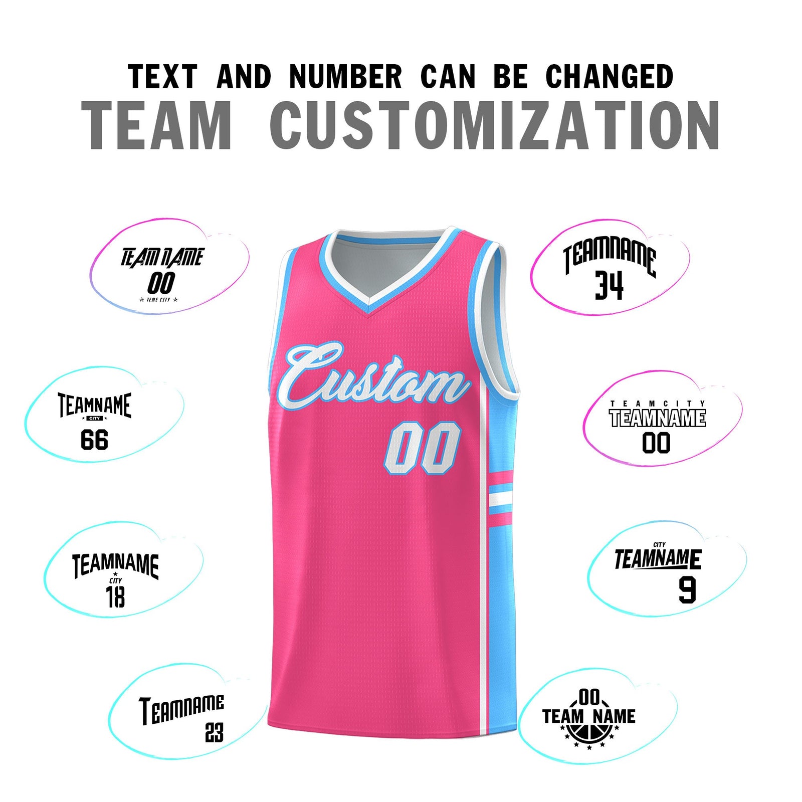 Custom Youth Basketball Jersey - Pink Powder Blue Two-Tone Classic Varsity Uniform