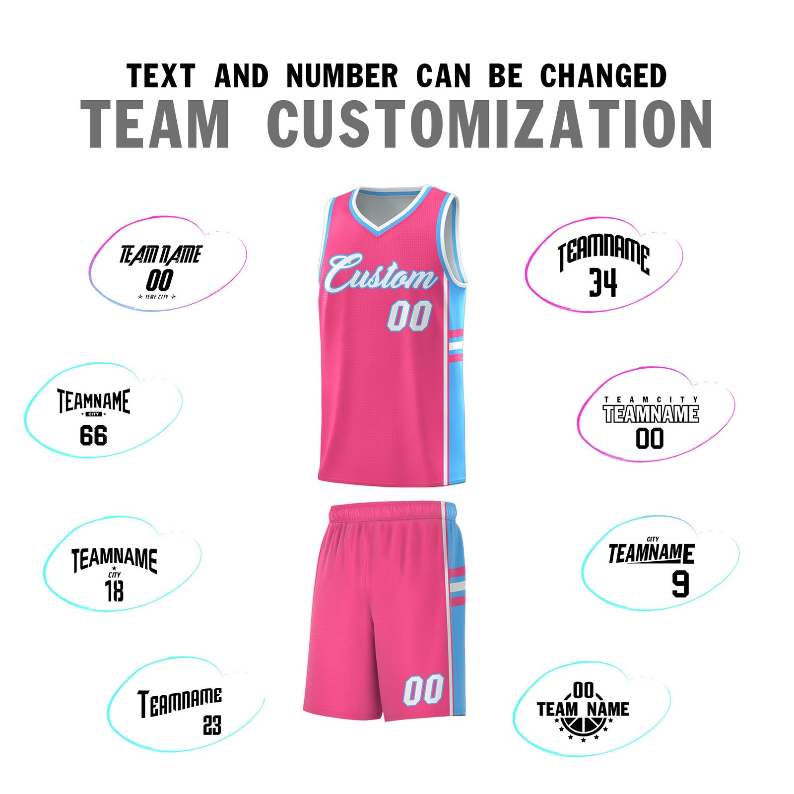 Custom Youth Basketball Jersey - Pink Powder Blue Two-Tone Classic Varsity Uniform