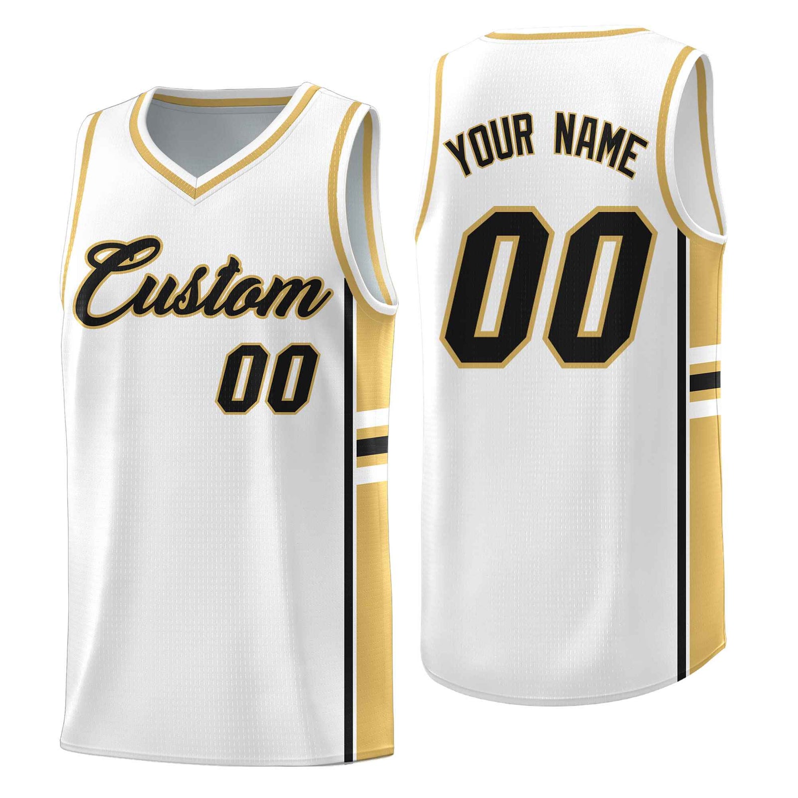 Custom Youth Basketball Jersey - White Old Gold Two-Tone Varsity Jersey Set