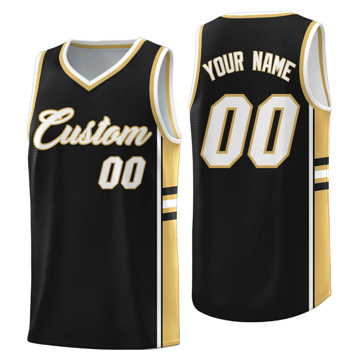 Custom Youth Basketball Jersey - Black Old Gold Two-Tone Classic Varsity Uniform
