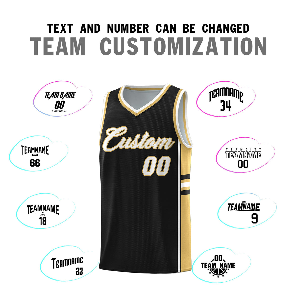 Custom Youth Basketball Jersey - Black Old Gold Two-Tone Classic Varsity Uniform