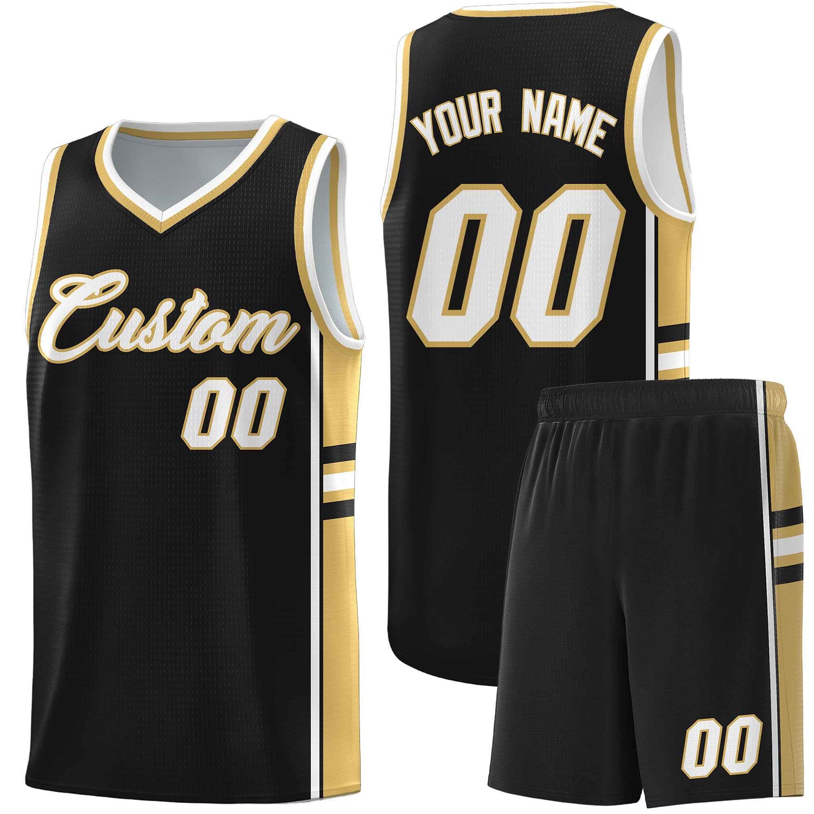 Custom Youth Basketball Jersey - Black Old Gold Two-Tone Classic Varsity Uniform