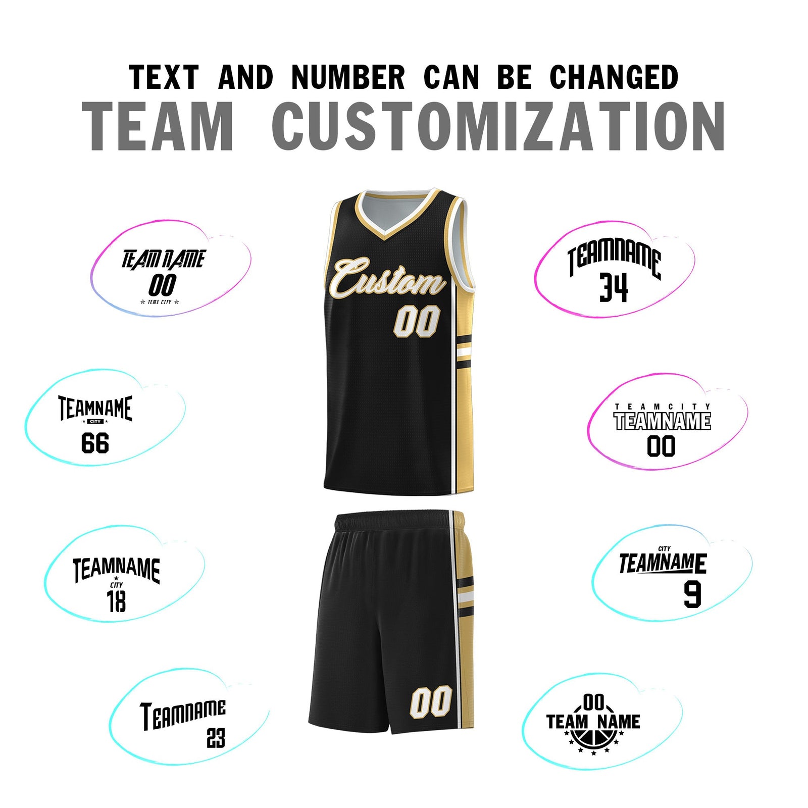 Custom Youth Basketball Jersey - Black Old Gold Two-Tone Classic Varsity Uniform