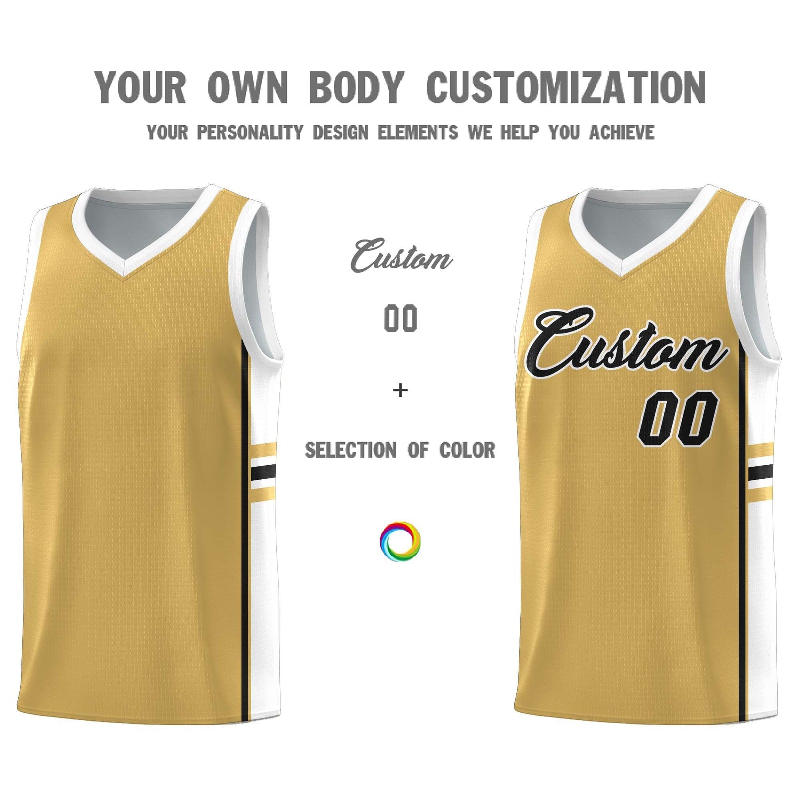 Custom Youth Basketball Jersey - Old Gold White Personalized Varsity Two-Tone Uniform