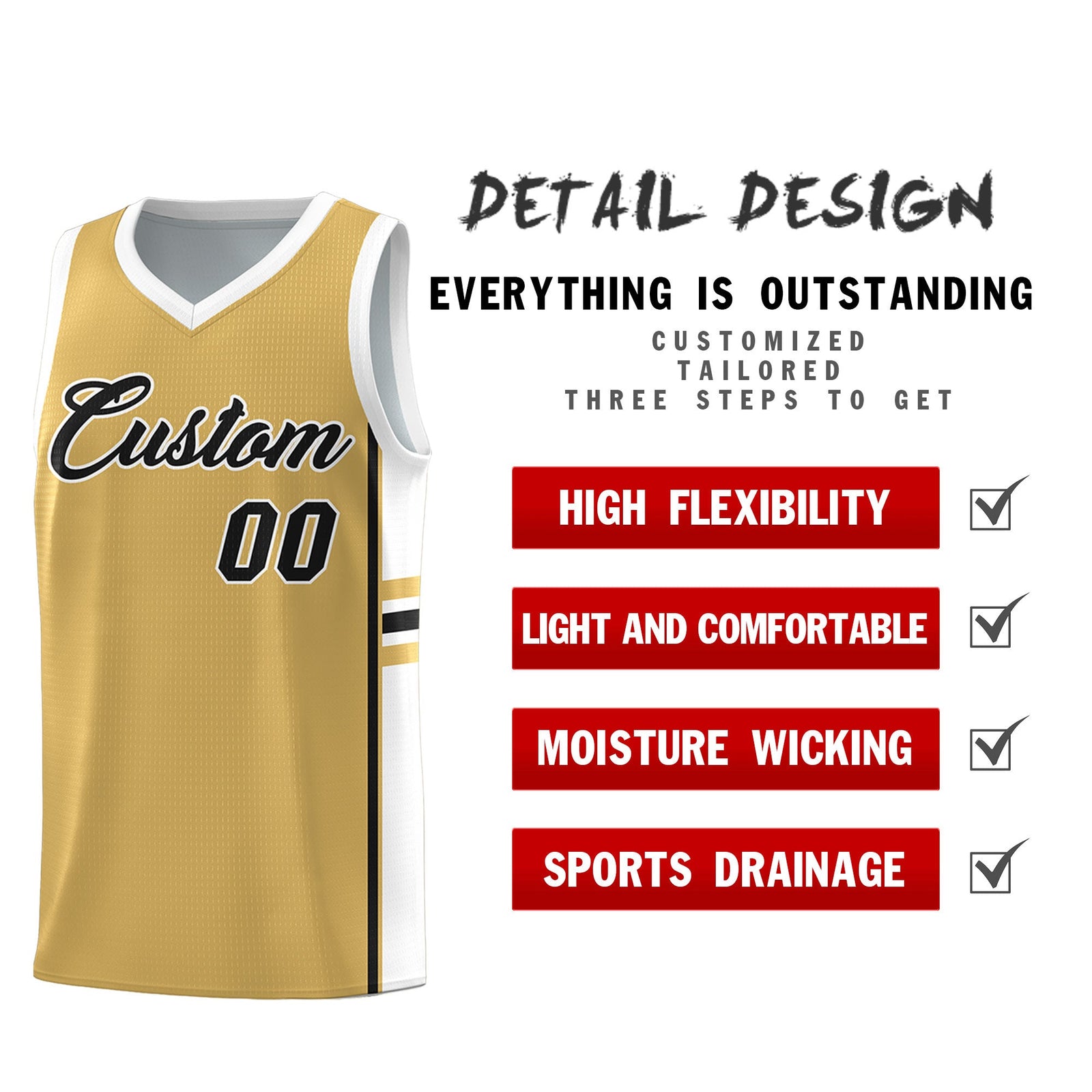 Custom Youth Basketball Jersey - Old Gold White Personalized Varsity Two-Tone Uniform