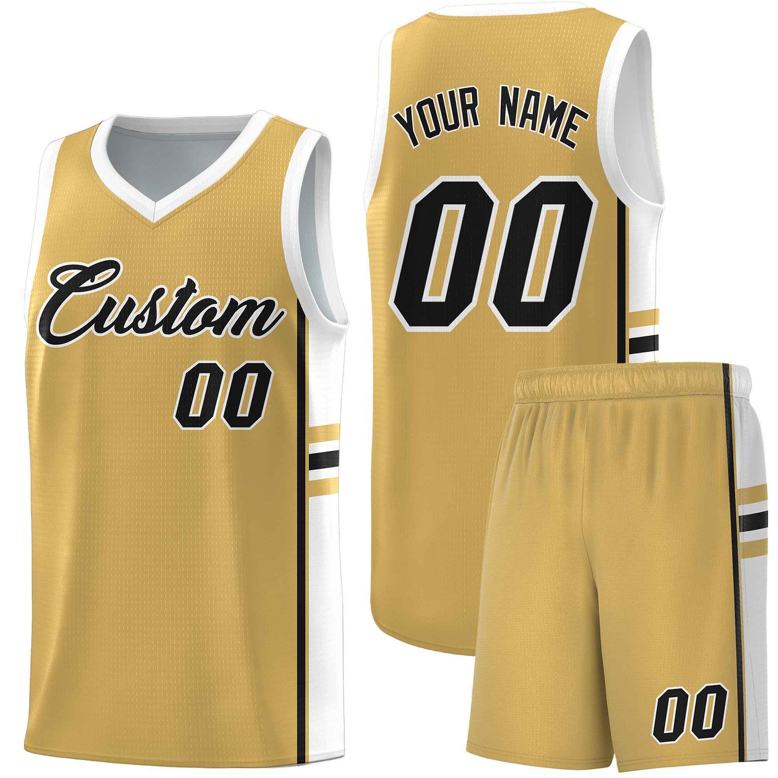 Custom Youth Basketball Jersey - Old Gold White Personalized Varsity Two-Tone Uniform