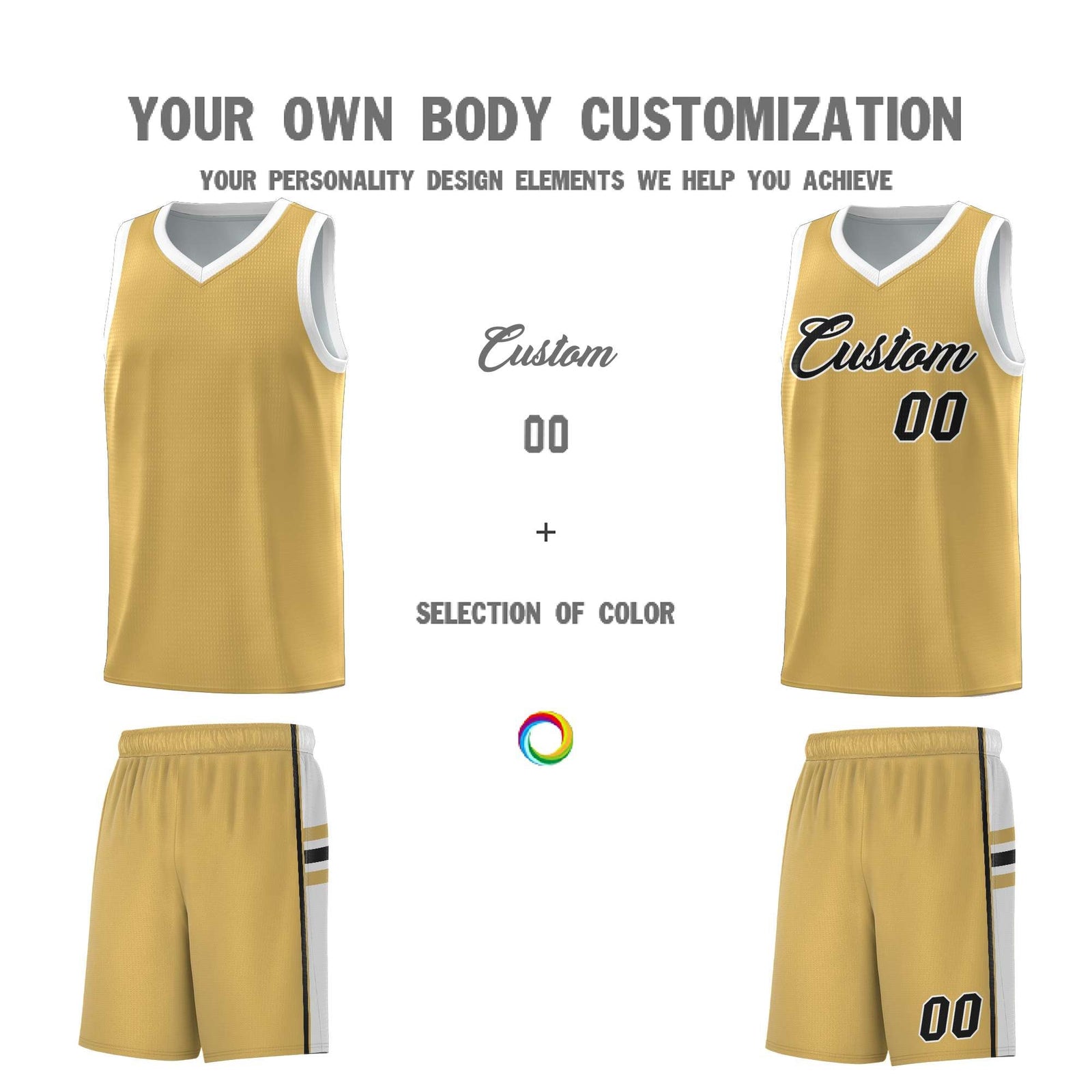 Custom Youth Basketball Jersey - Old Gold White Personalized Varsity Two-Tone Uniform
