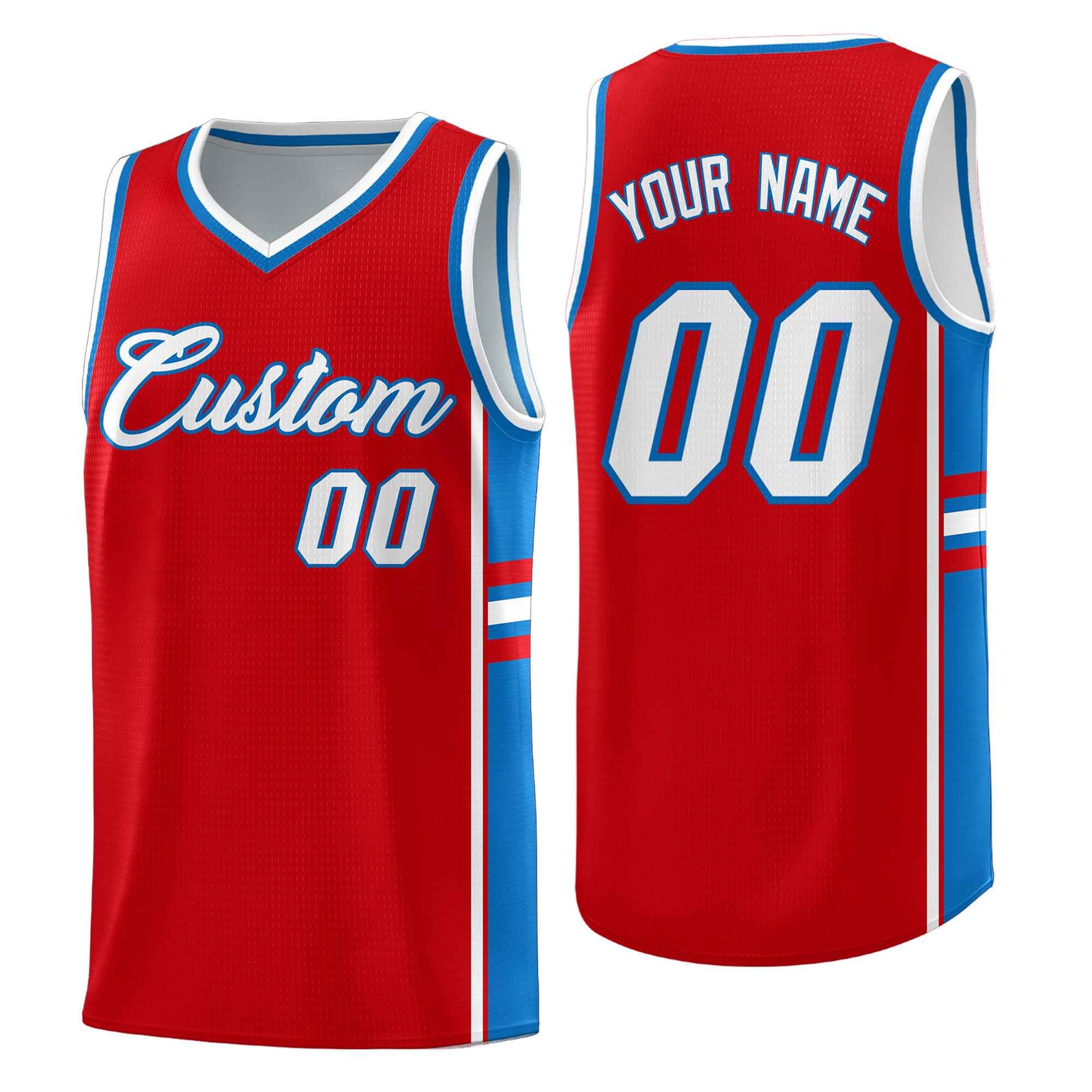 Custom Youth Basketball Jersey - Red Royal Two-Tone Classic Varsity Uniform