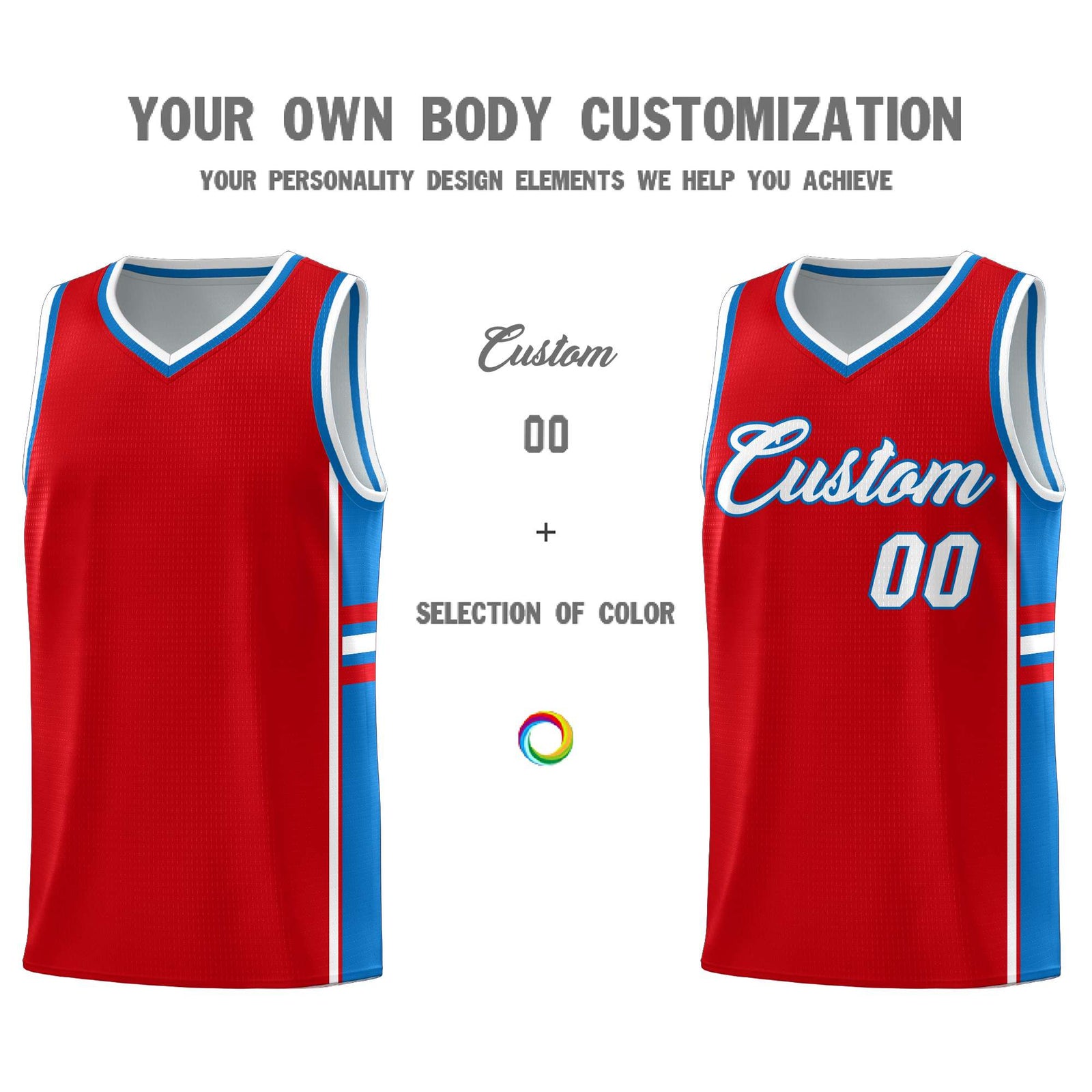 Custom Youth Basketball Jersey - Red Royal Two-Tone Classic Varsity Uniform