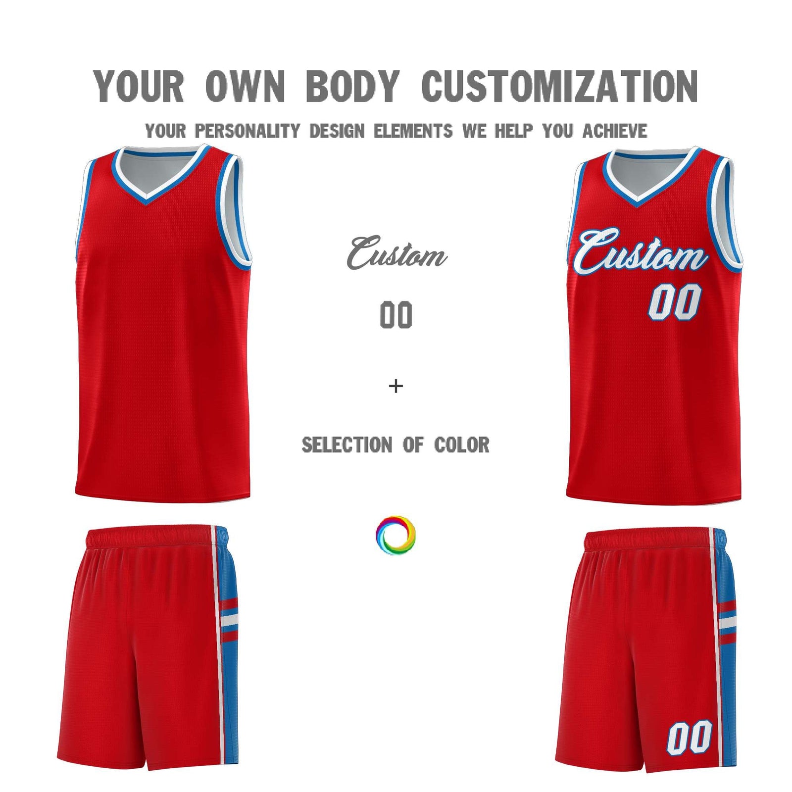 Custom Youth Basketball Jersey - Red Royal Two-Tone Classic Varsity Uniform