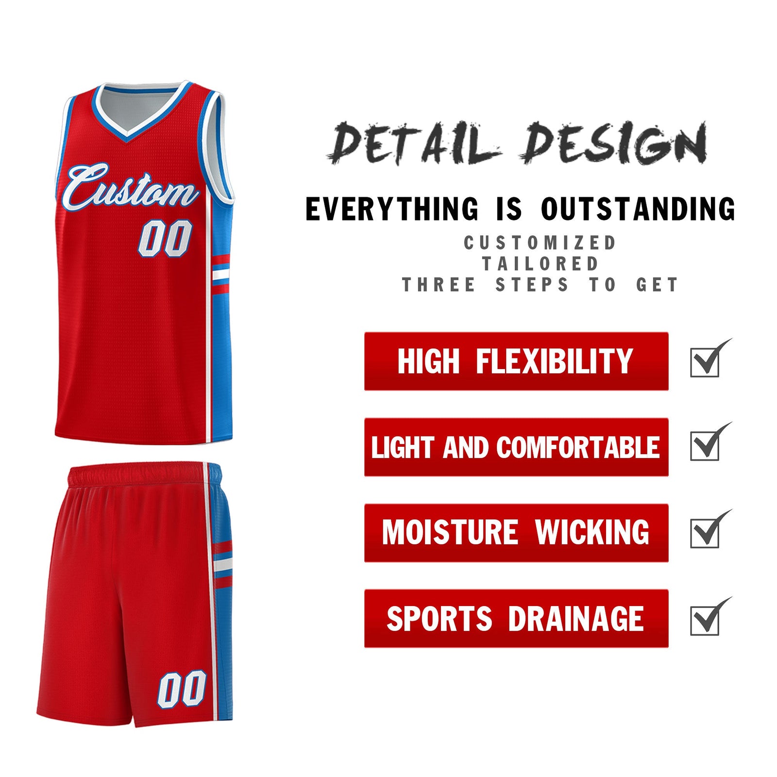 Custom Youth Basketball Jersey - Red Royal Two-Tone Classic Varsity Uniform
