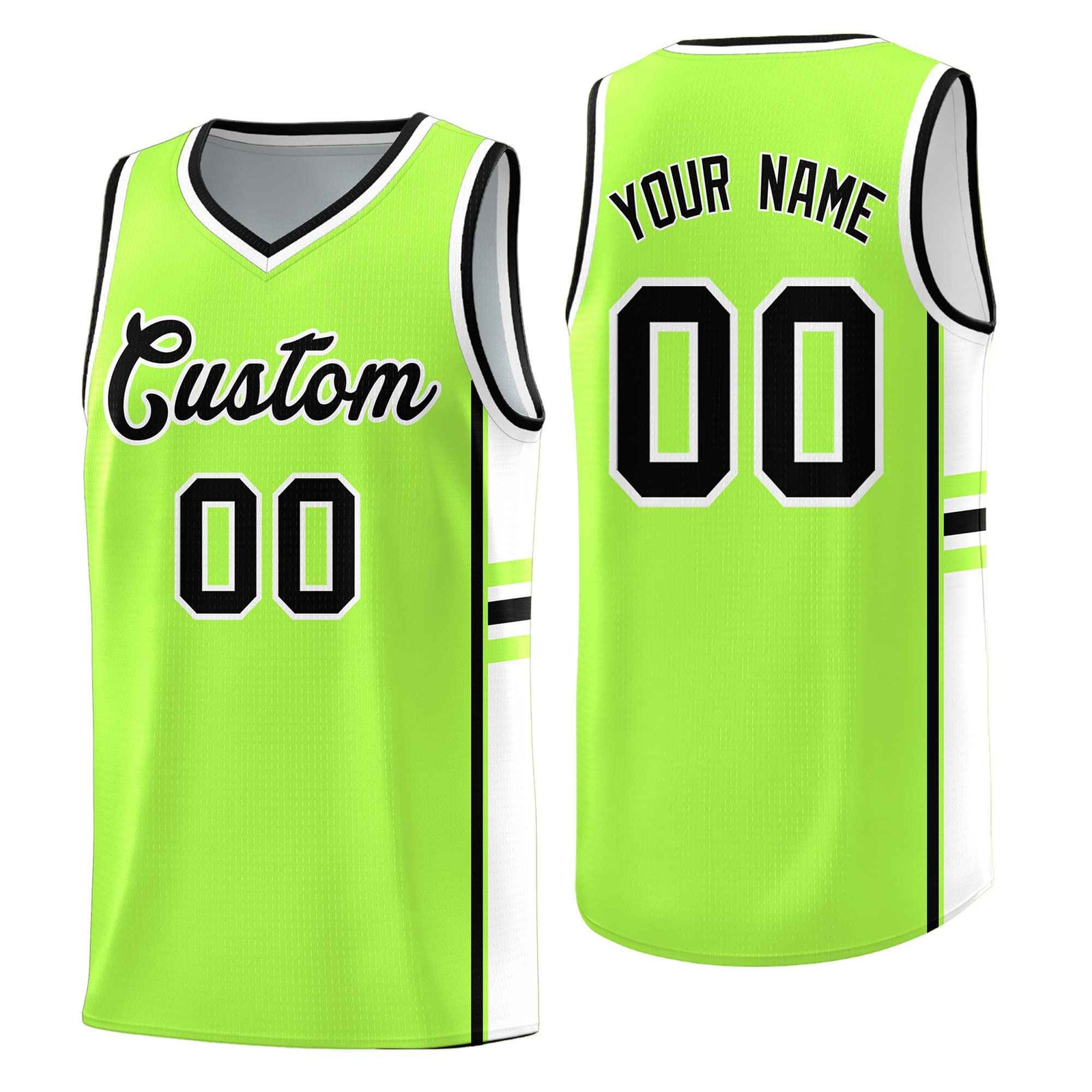Custom Youth Basketball Jersey - Fluorescent Green White Two-Tone Varsity Jersey Set