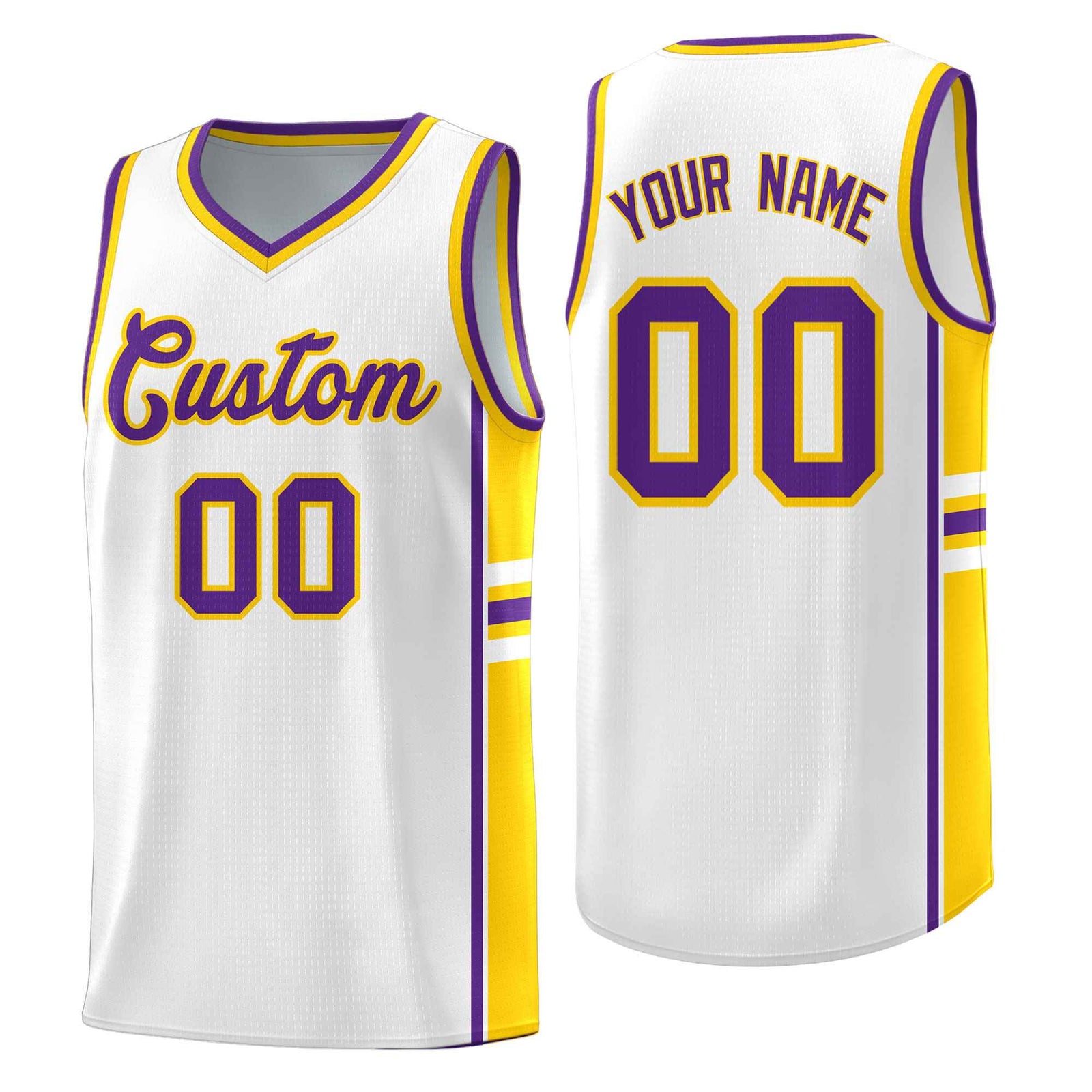 Custom Youth Basketball Jersey - White Gold Personalized Varsity Two-Tone Uniform