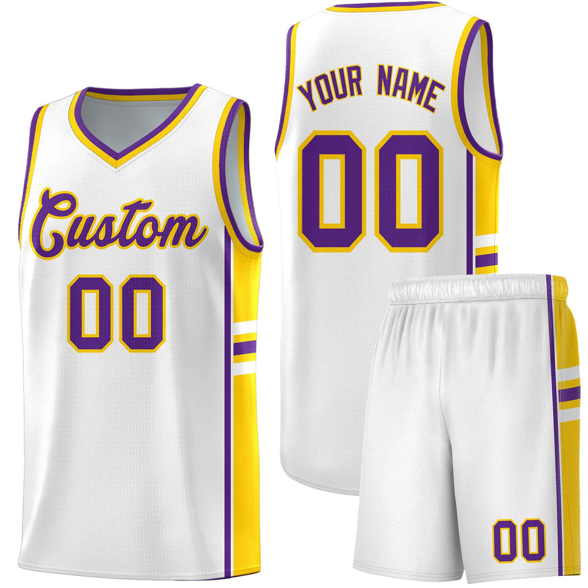 Custom Youth Basketball Jersey - White Gold Personalized Varsity Two-Tone Uniform