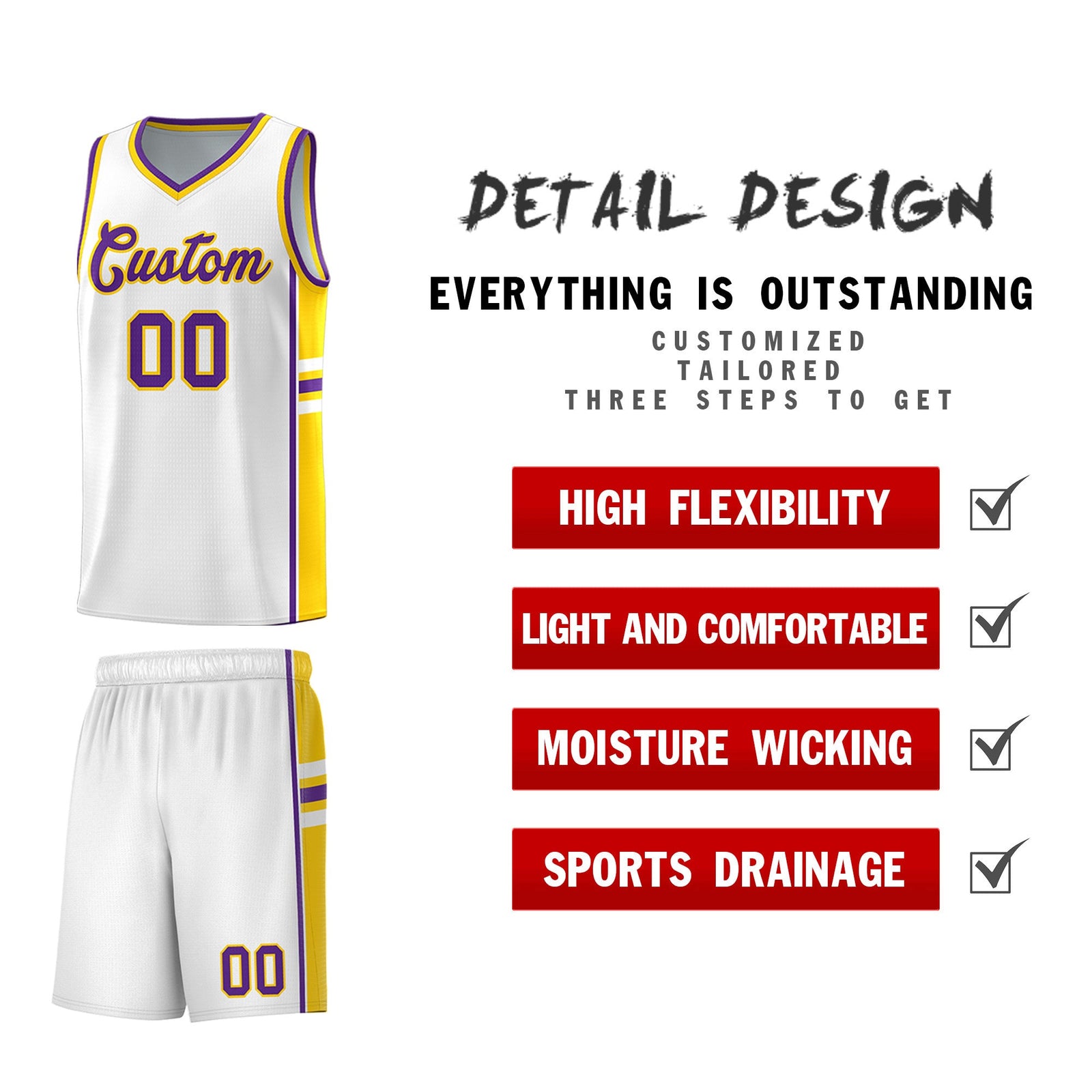 Custom Youth Basketball Jersey - White Gold Personalized Varsity Two-Tone Uniform