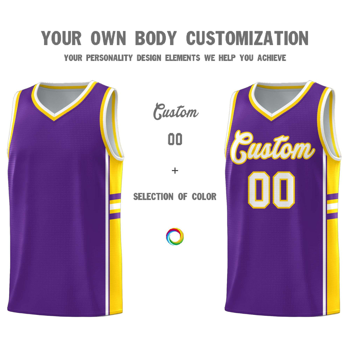 Custom Youth Basketball Jersey - Purple Gold Two-Tone Varsity Jersey Set