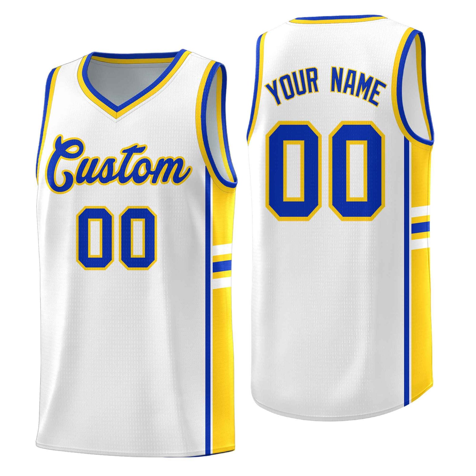 Custom Youth Basketball Jersey - White Gold Personalized Varsity Two-Tone Uniform