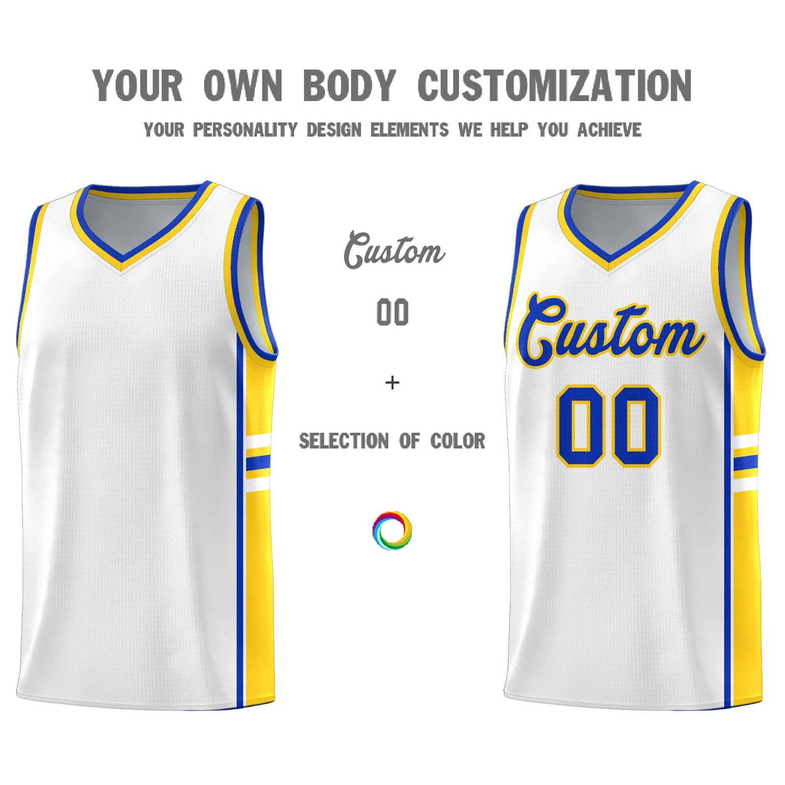 Custom Youth Basketball Jersey - White Gold Personalized Varsity Two-Tone Uniform