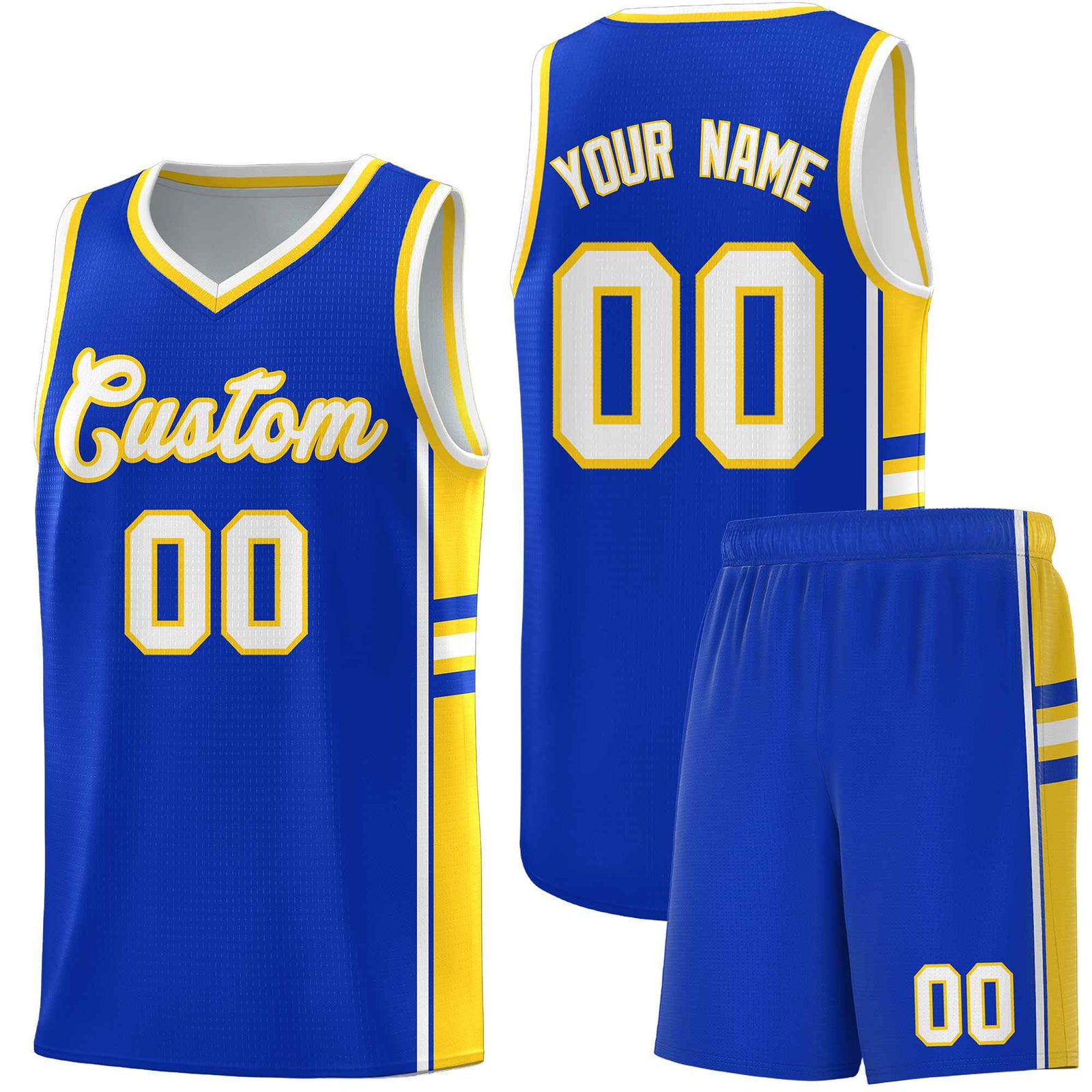 Custom Youth Basketball Jersey - Royal Gold Two-Tone Varsity Jersey Set