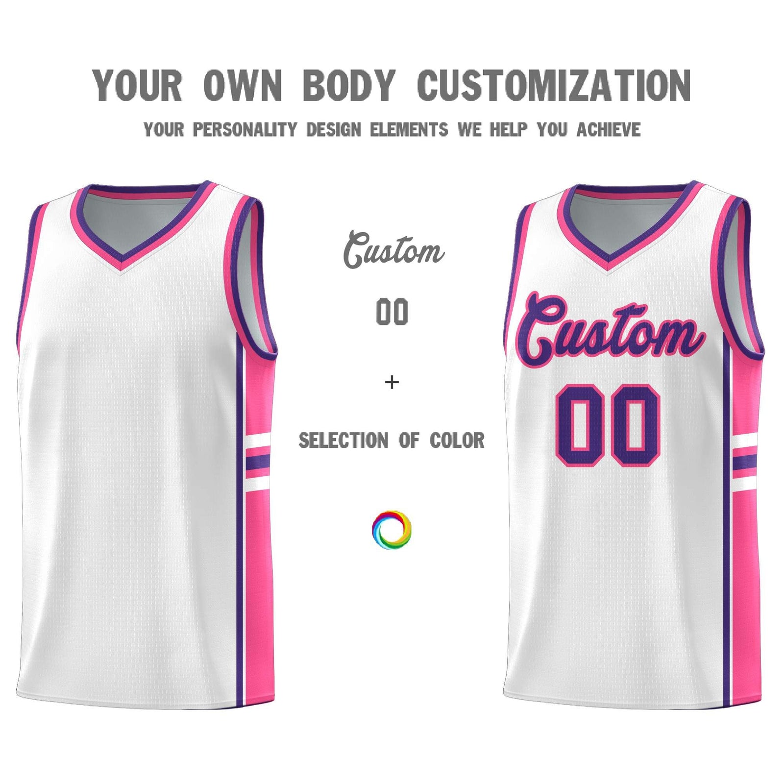 Custom Youth Basketball Jersey - White Pink Personalized Varsity Two-Tone Uniform