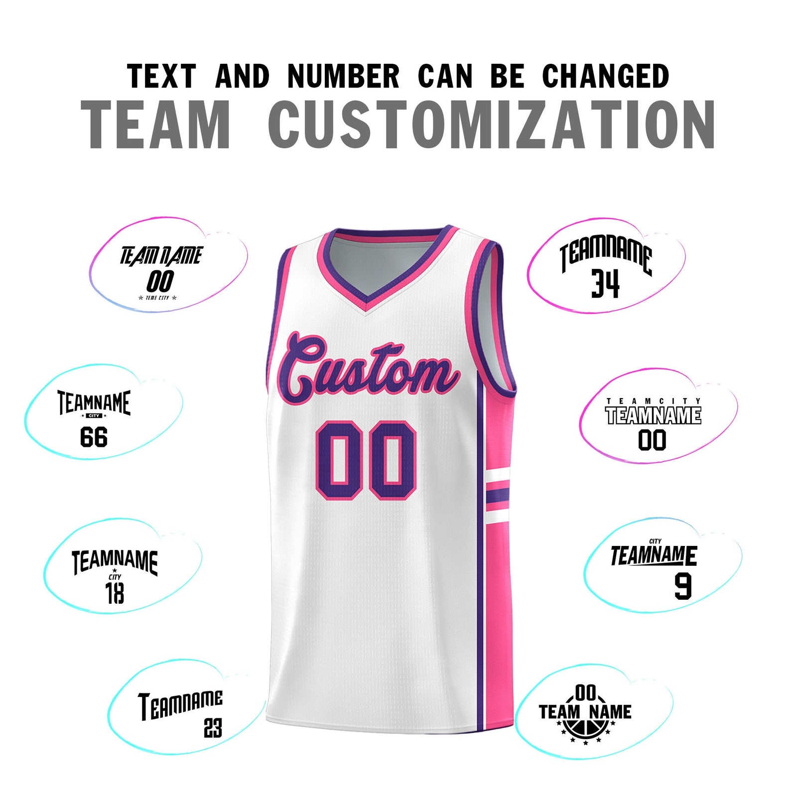 Custom Youth Basketball Jersey - White Pink Personalized Varsity Two-Tone Uniform