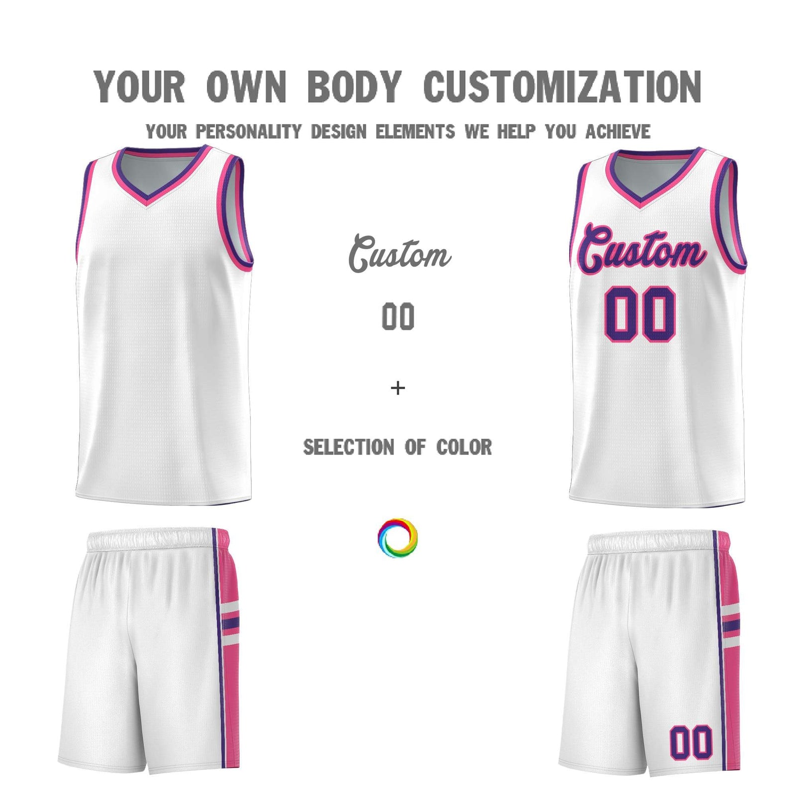 Custom Youth Basketball Jersey - White Pink Personalized Varsity Two-Tone Uniform