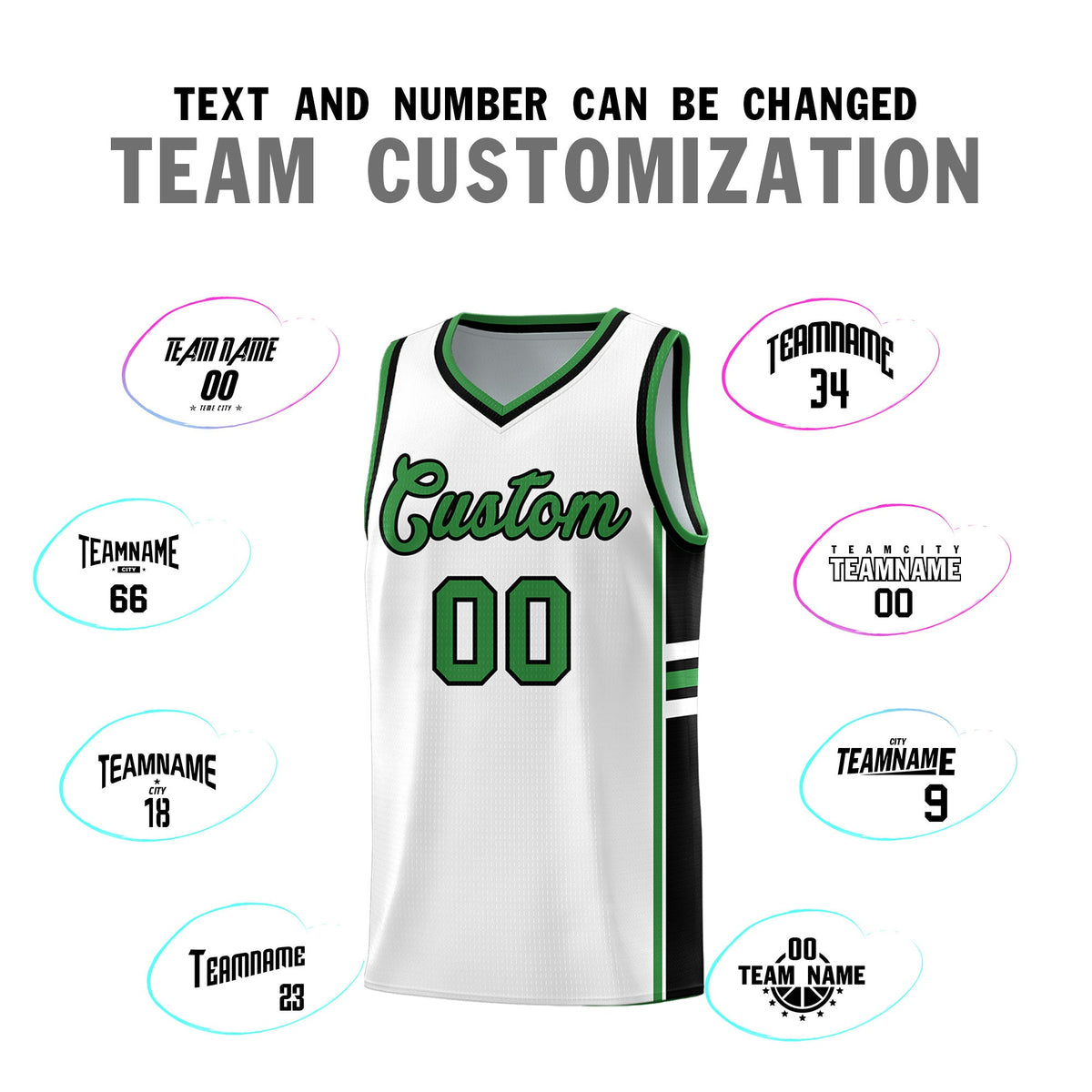 Custom Youth Basketball Jersey - White Kelly Green Two-Tone Varsity Jersey Set
