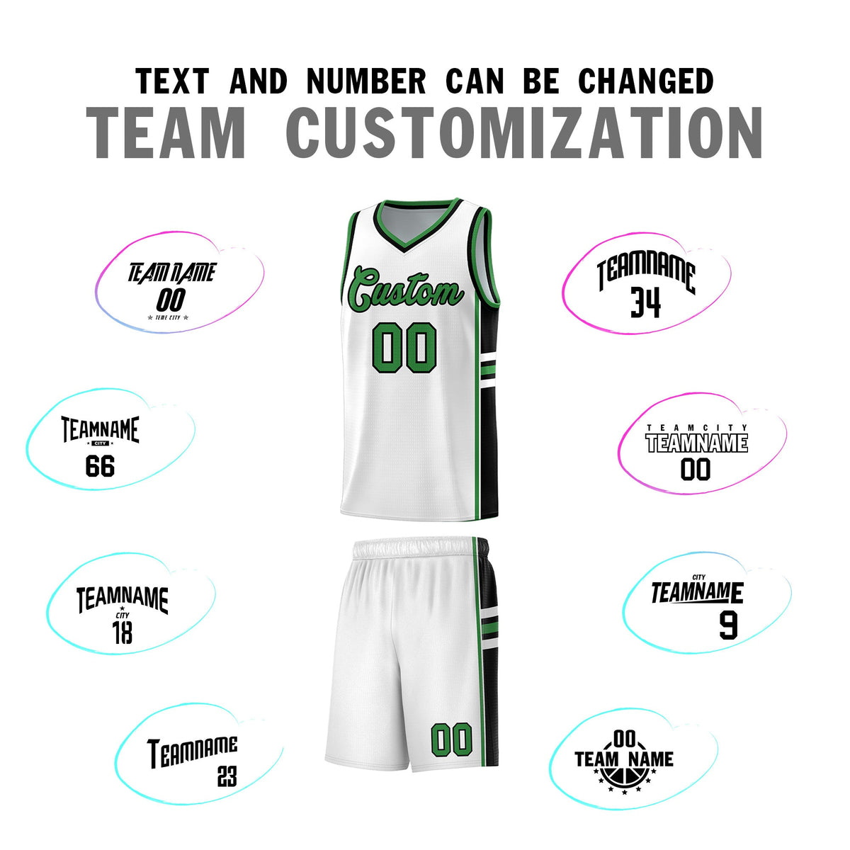 Custom Youth Basketball Jersey - White Kelly Green Two-Tone Varsity Jersey Set