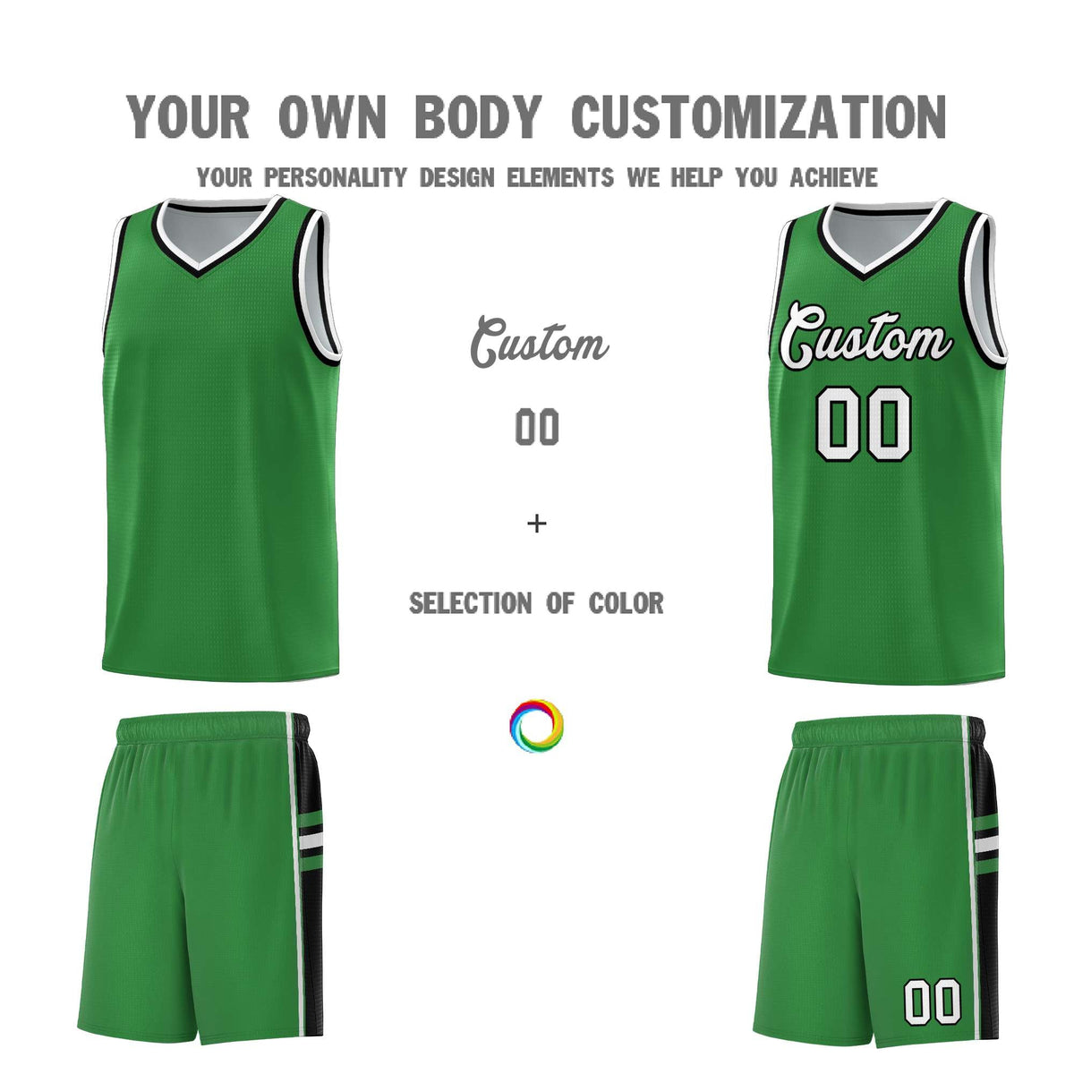 Custom Youth Basketball Jersey - Kelly Green Black Two-Tone Varsity Jersey Set