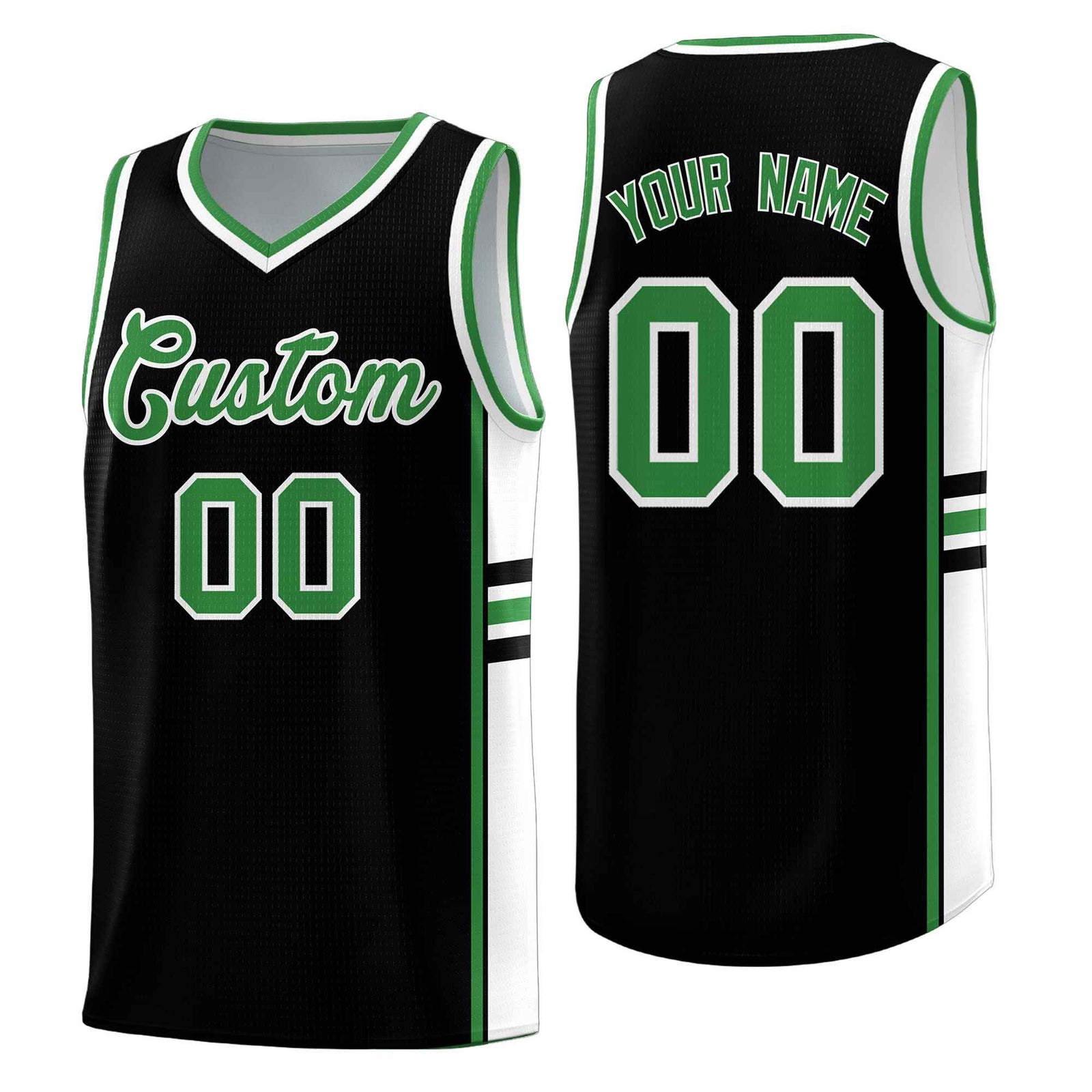 Custom Youth Basketball Jersey - Black Kelly Green Two-Tone Classic Varsity Uniform