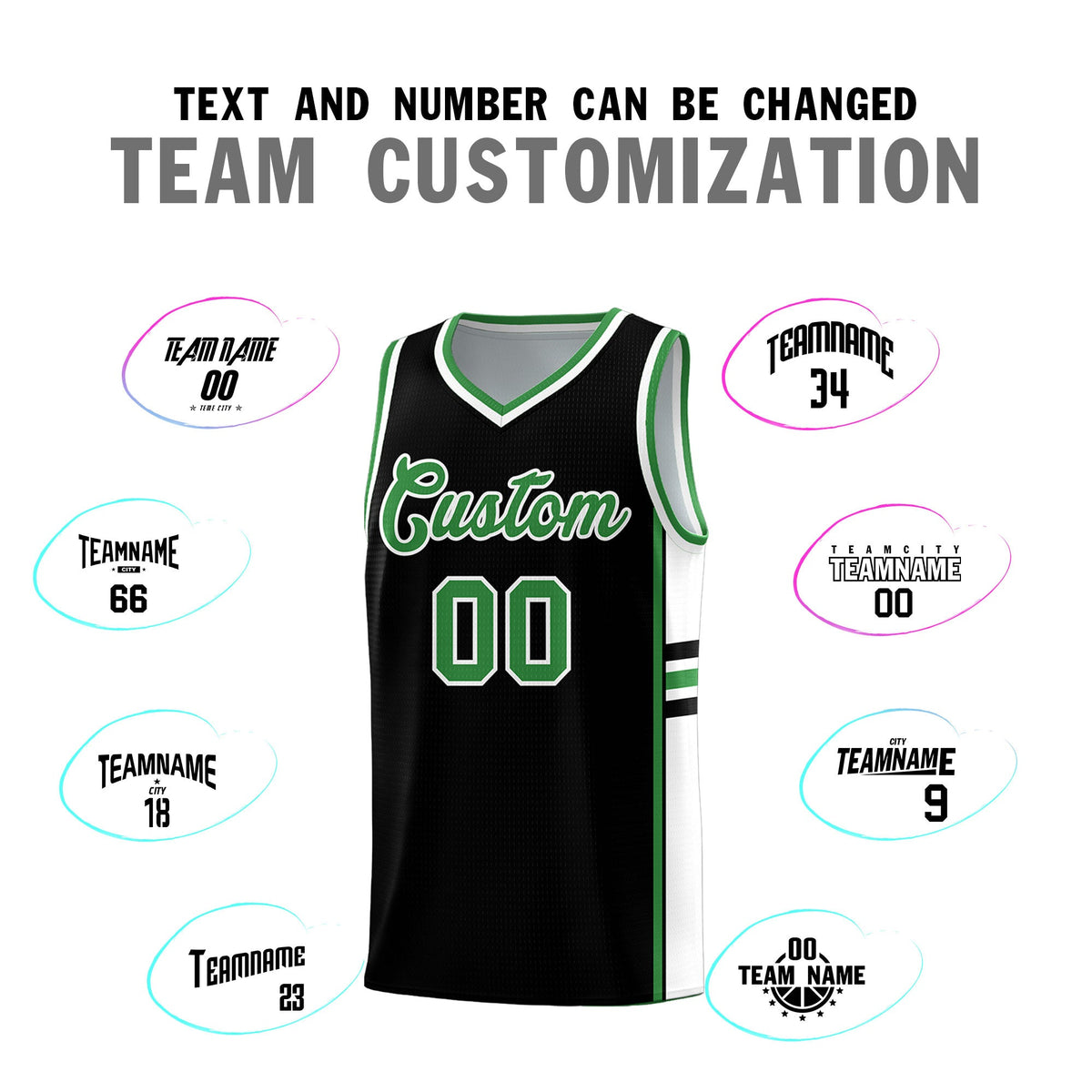 Custom Youth Basketball Jersey - Black Kelly Green Two-Tone Classic Varsity Uniform