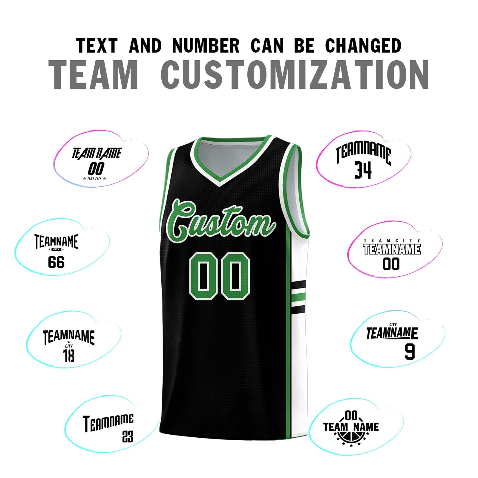 Custom Youth Basketball Jersey - Black Kelly Green Two-Tone Classic Varsity Uniform