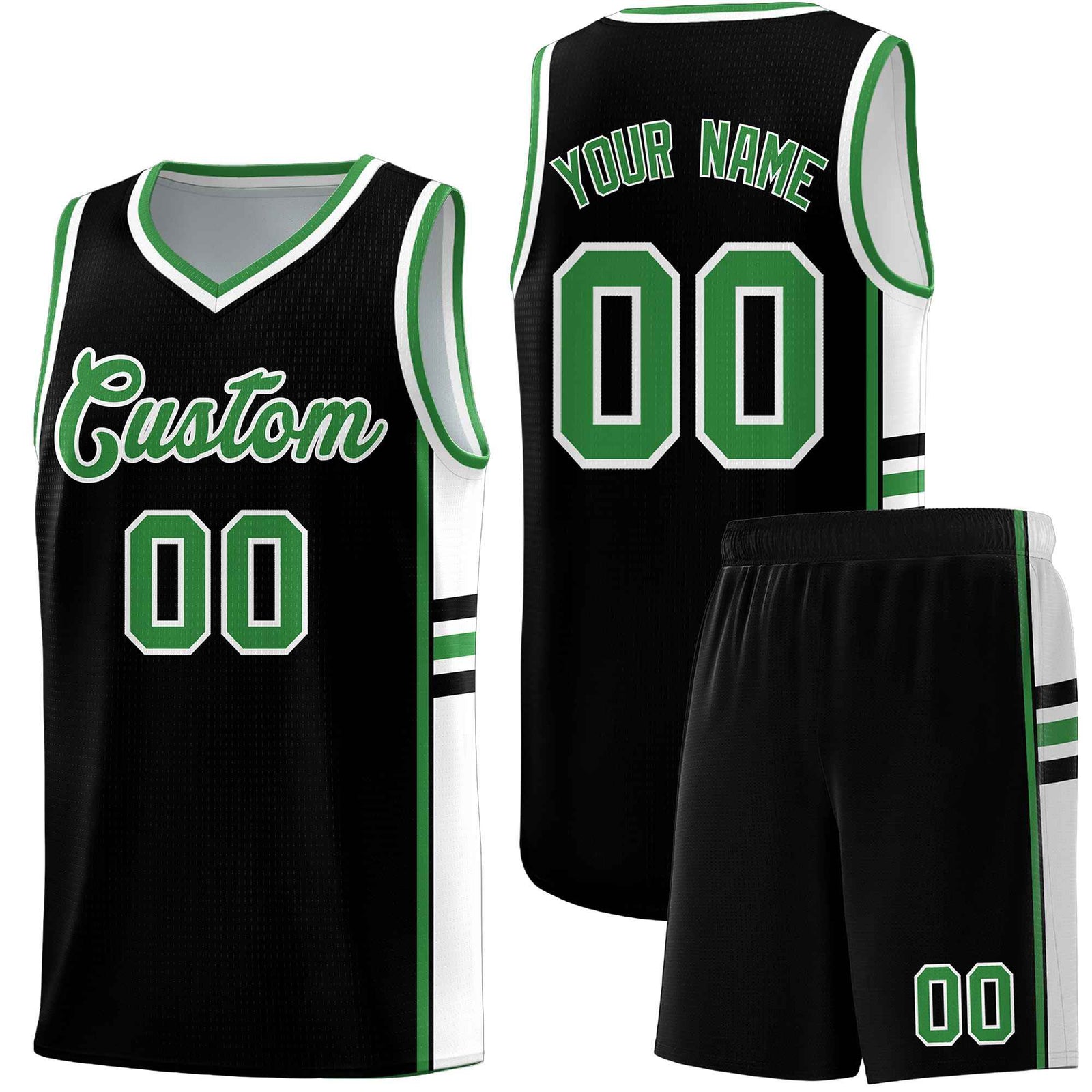 Custom Youth Basketball Jersey - Black Kelly Green Two-Tone Classic Varsity Uniform