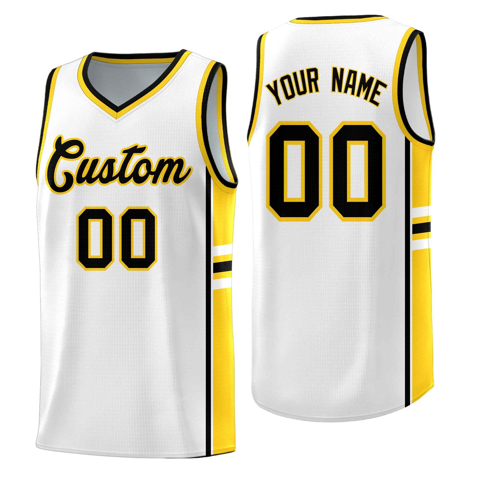 Custom Youth Basketball Jersey - White Gold Personalized Varsity Two-Tone Uniform