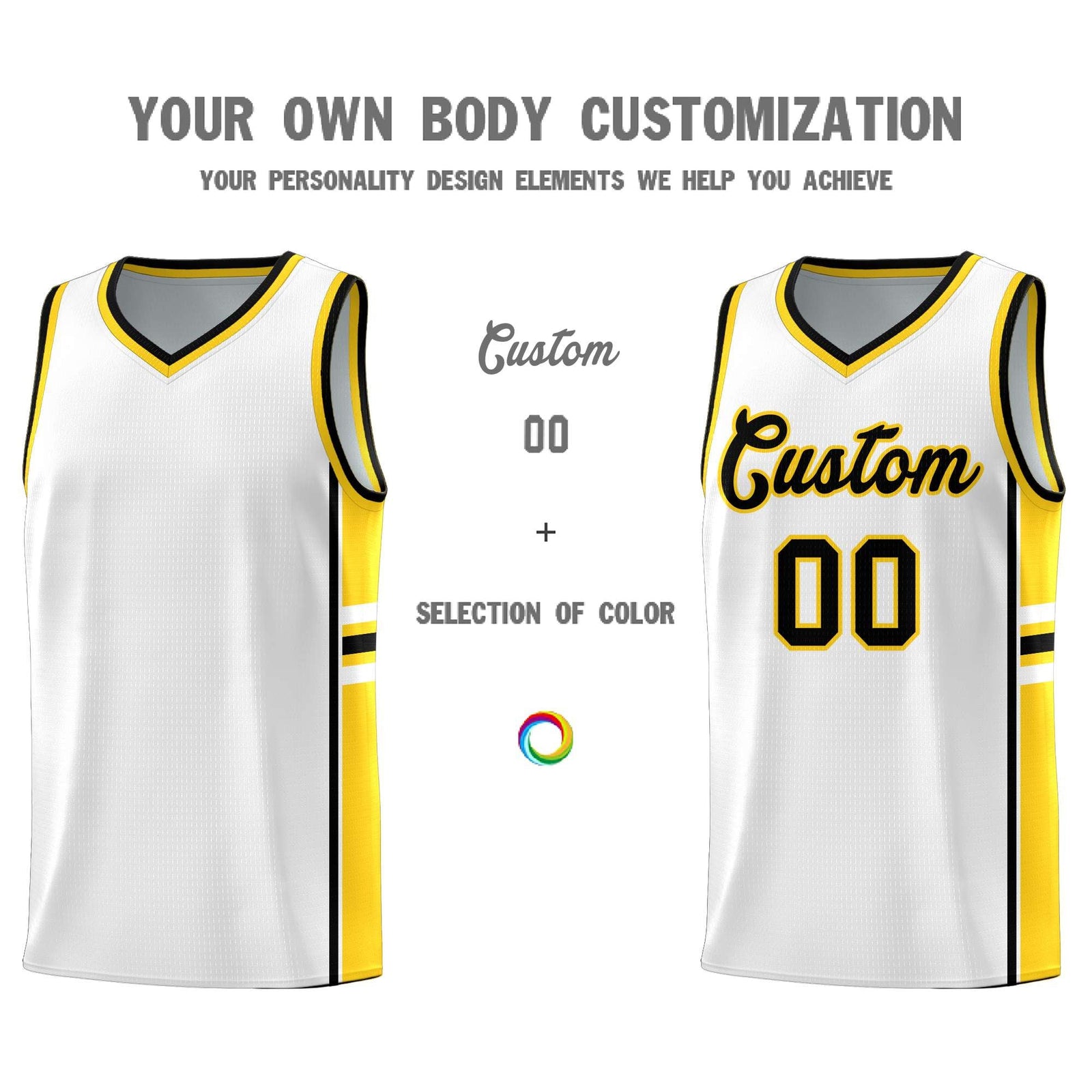 Custom Youth Basketball Jersey - White Gold Personalized Varsity Two-Tone Uniform