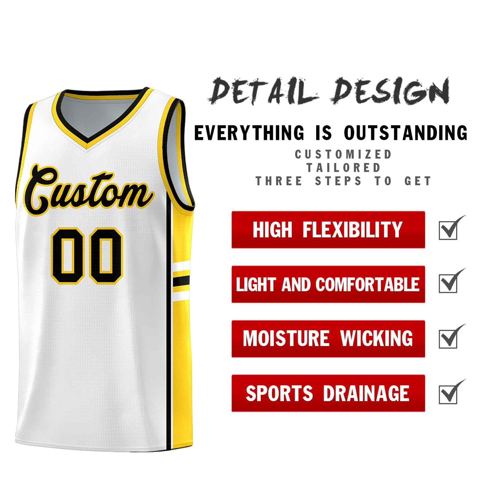 Custom Youth Basketball Jersey - White Gold Personalized Varsity Two-Tone Uniform