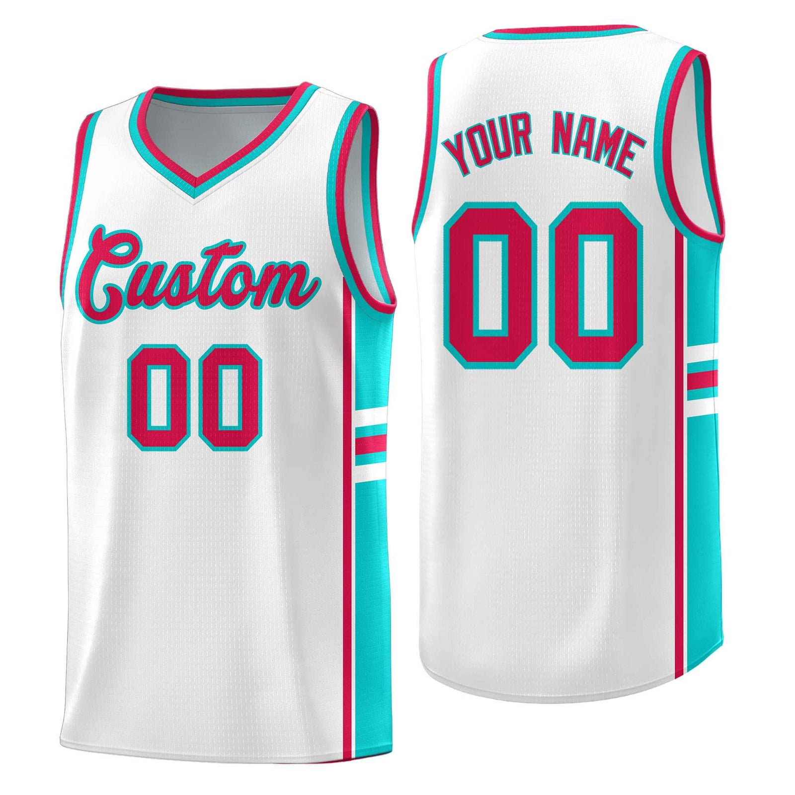 Custom Youth Basketball Jersey - White Aqua Personalized Varsity Two-Tone Uniform