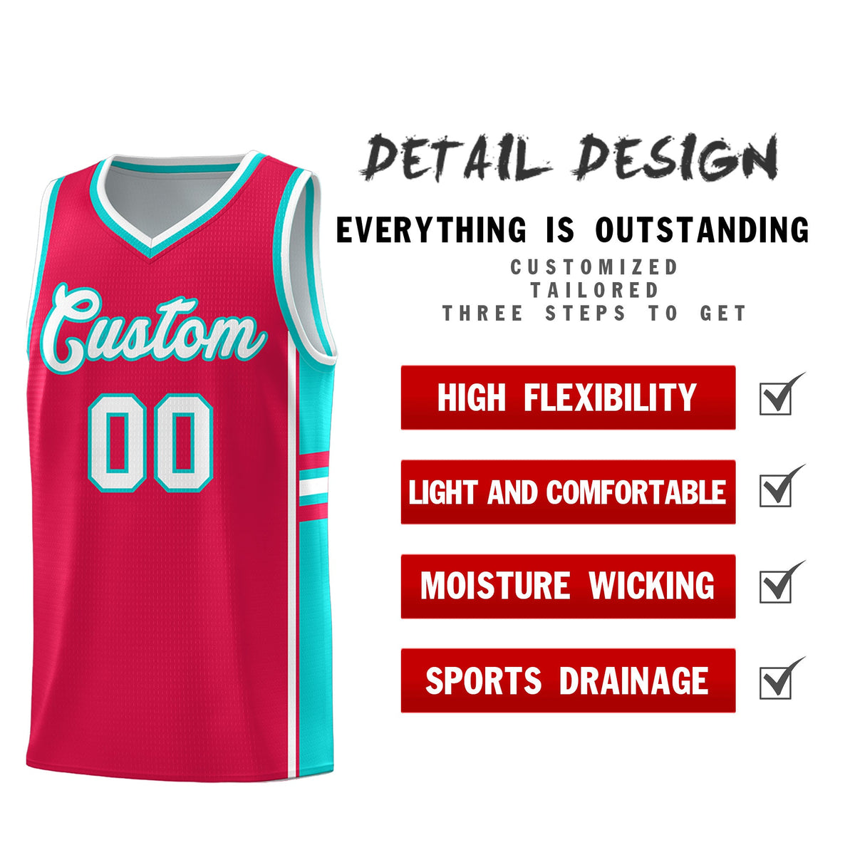 Custom Youth Basketball Jersey - Red Aqua Two-Tone Varsity Jersey Set