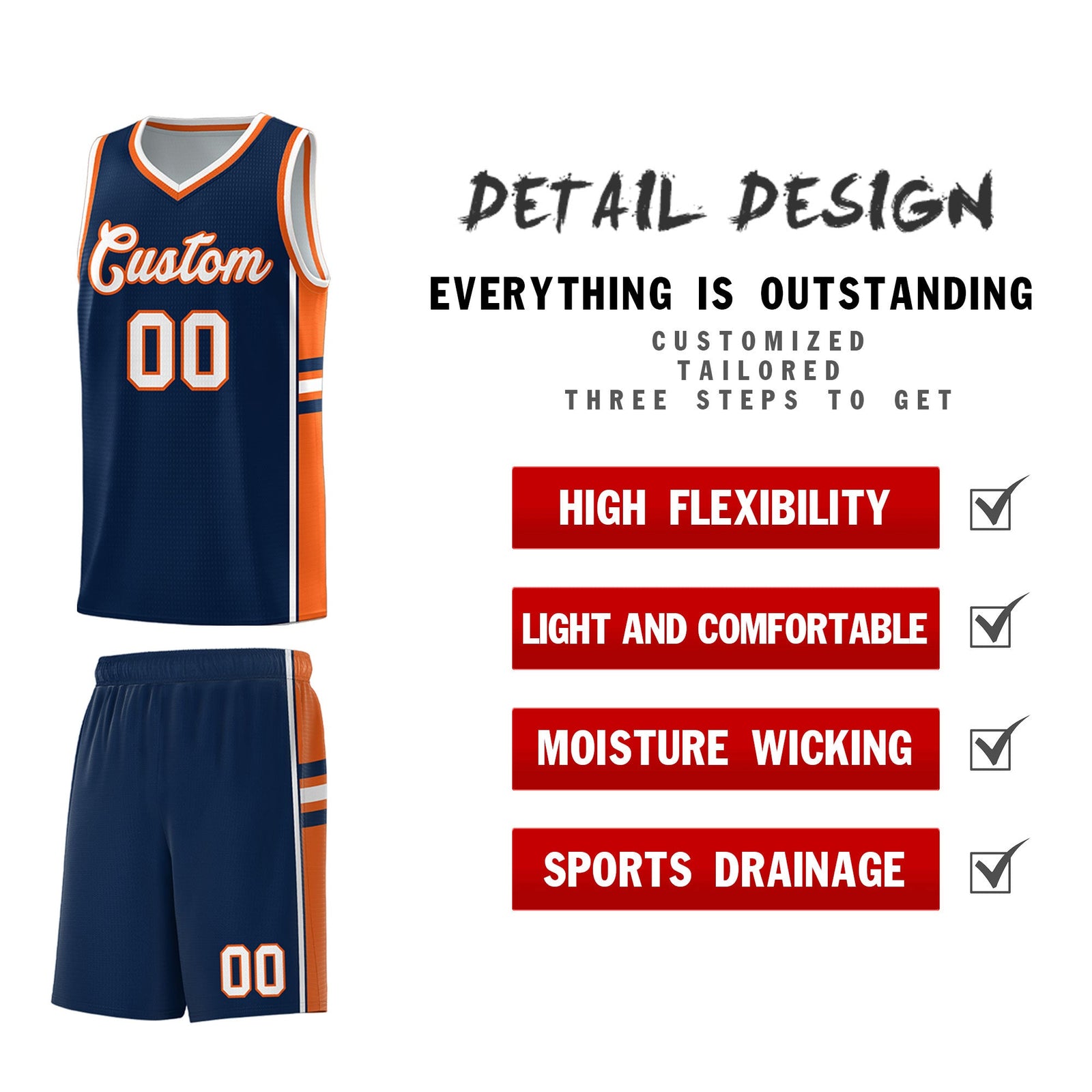 Custom Youth Basketball Jersey - Navy Orange Two-Tone Varsity Jersey Set