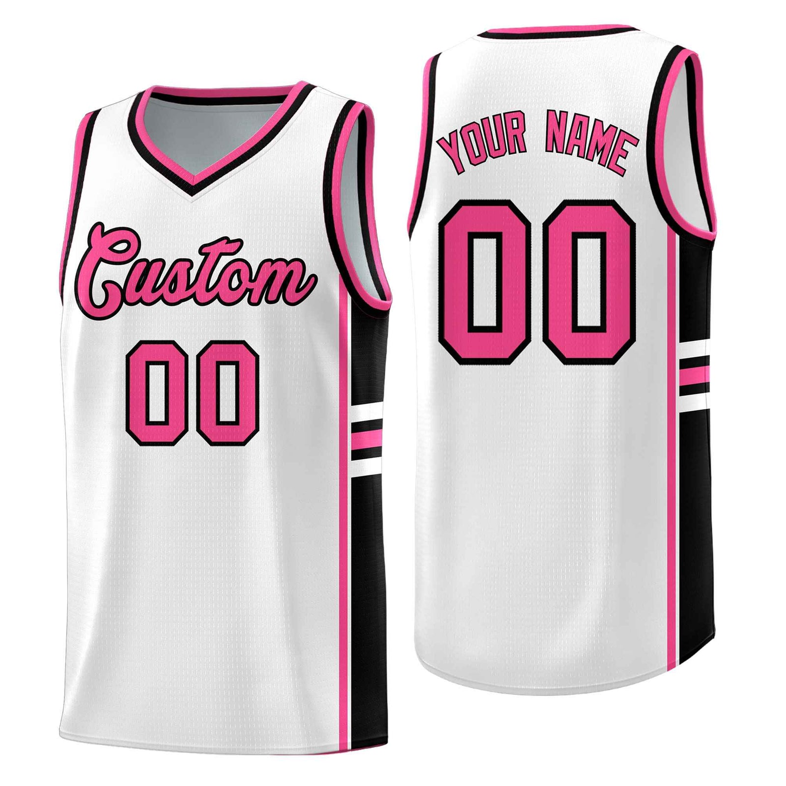 Custom Youth Basketball Jersey - White Pink Personalized Varsity Two-Tone Uniform