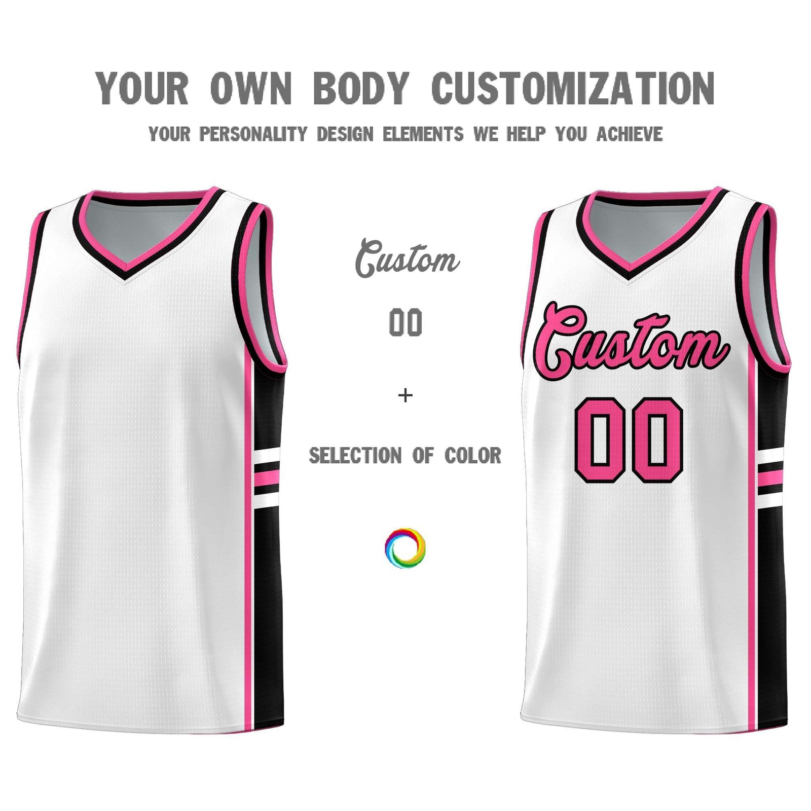 Custom Youth Basketball Jersey - White Pink Personalized Varsity Two-Tone Uniform