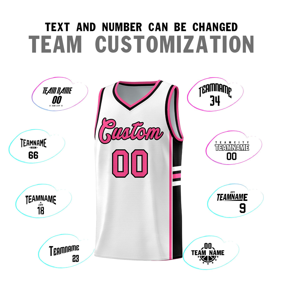 Custom Youth Basketball Jersey - White Pink Personalized Varsity Two-Tone Uniform