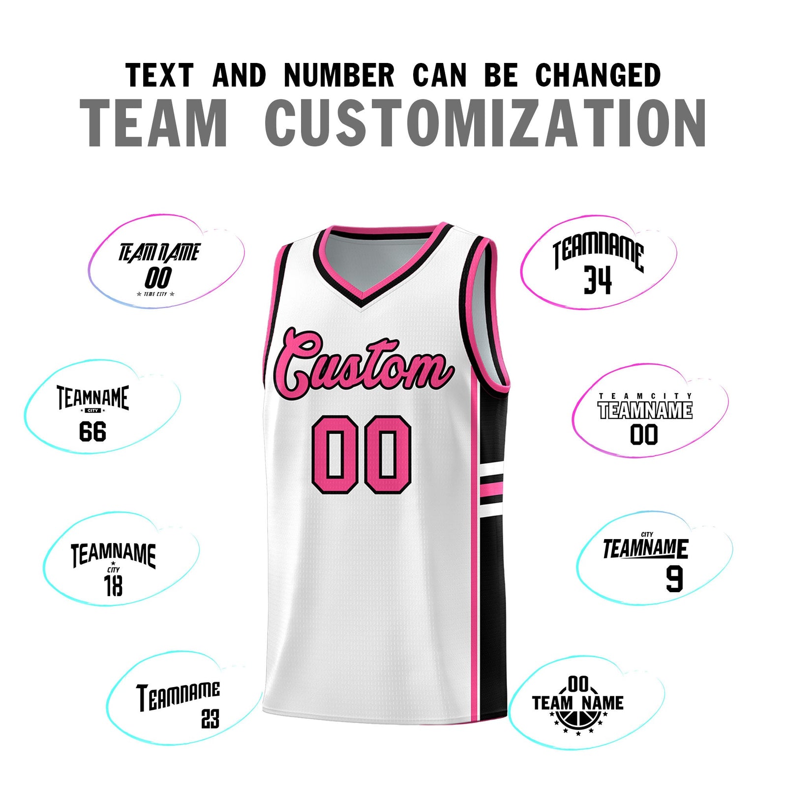 Custom Youth Basketball Jersey - White Pink Personalized Varsity Two-Tone Uniform